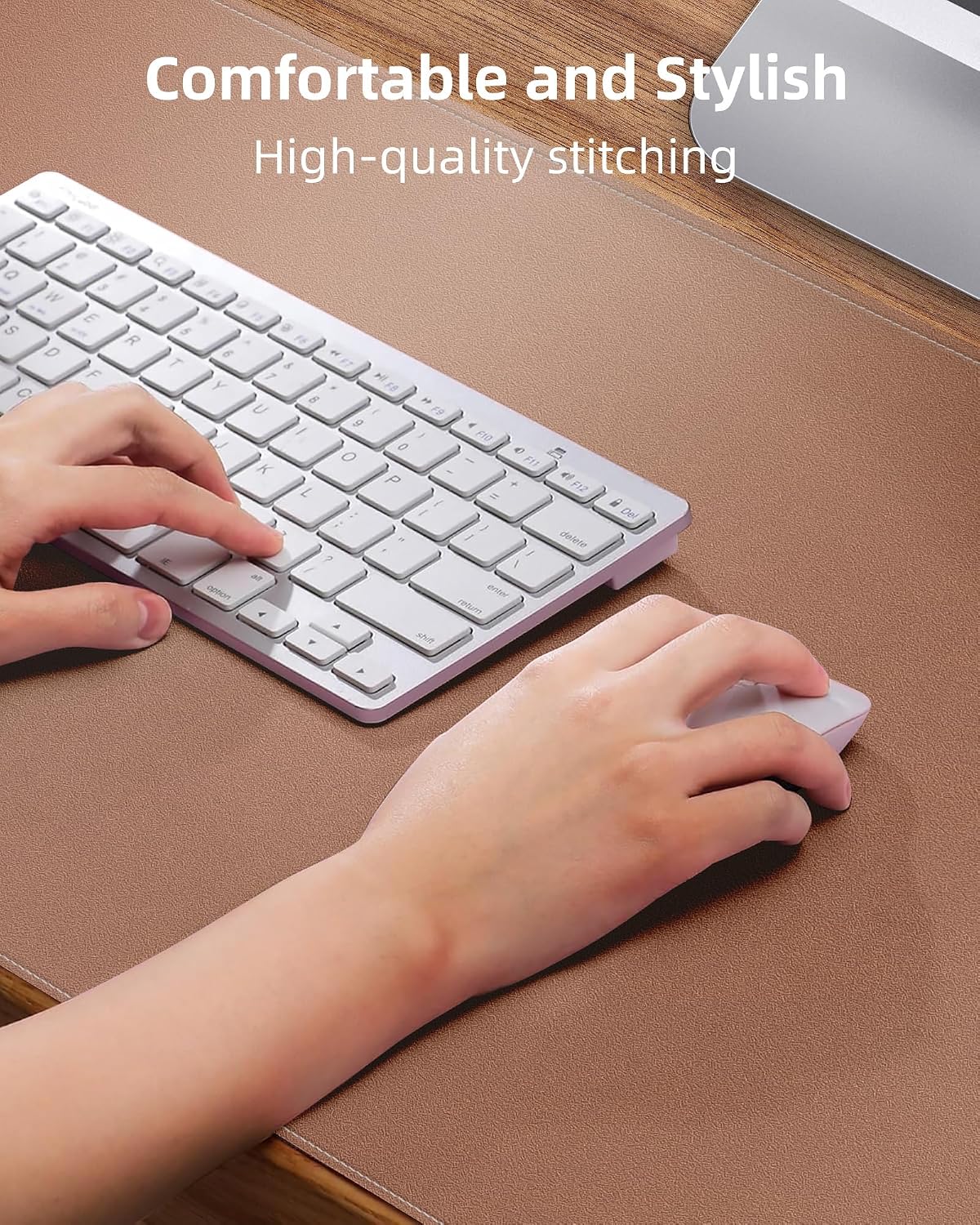 Large Desk Mat - 48" x 17"Leather Desk Pad Protector, Office Desk Mat, Non-Slip PU Leather Large Mouse Pad, Waterproof Desk Blotter Mat, Desk Cover for Office and Home (Champagne Gold)