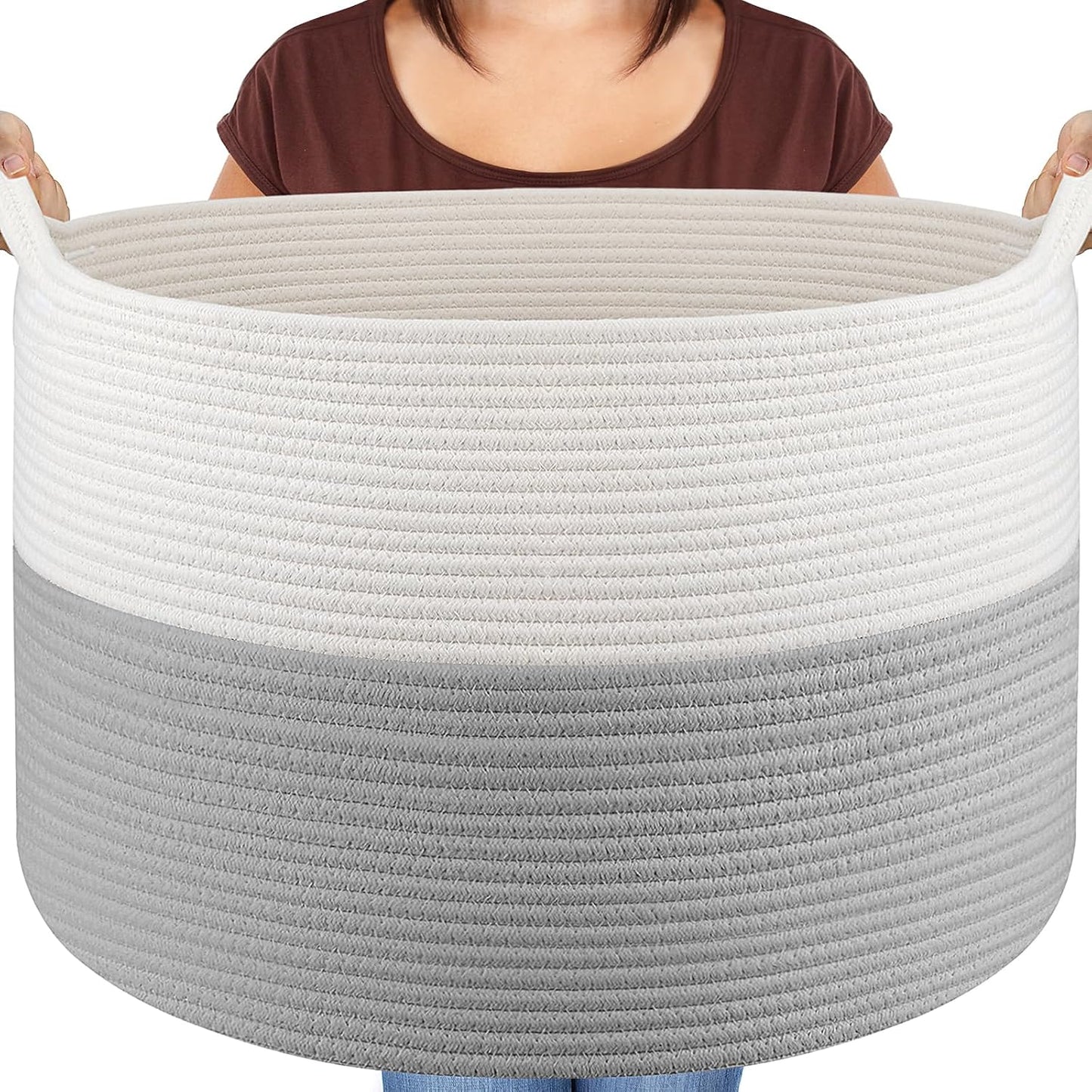 Maliton Woven Rope Blanket Basket Living Room, Storage Basket for Toy, 90L | 22"x14" Cotton Rope Basket. Holds Blankets, Toys & Towels & Laundry. For Bedroom, Nursery, Bath & Playroom. Soft & Durable