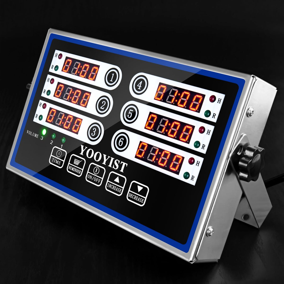 Kitchen Timers for Cooking – 6 Channel Commercial Kitchen Timer Restaurant Kitchen Supplies – Stainless Steel LED Technology Kitchen Timer Digital – Reminder Function, Loud Alarm, Black
