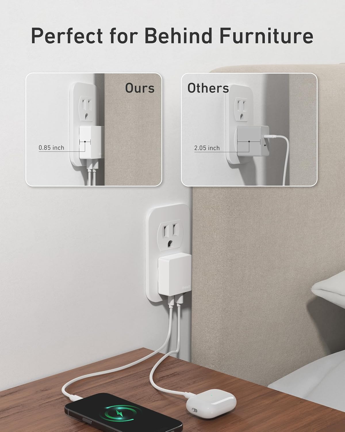 Nekmit Flat USB C Wall Charger, 45W Dual Port PPS Fast USB Charger Block(1*USB-C & 1*USB-A), Slim USB C Wall Plug for iPhone 17/16 and More Series, MacBook Air, iPad