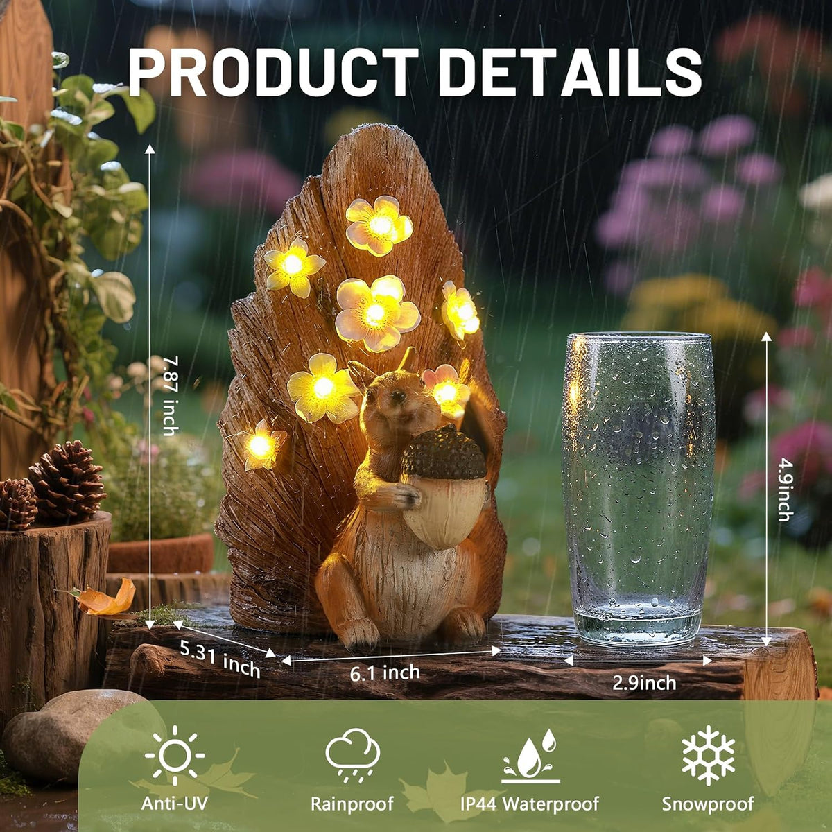 Solar Squirrel Statue Ourdoor Decor, Squirrel Figurines with Flower LED Light Decorations for Garden Woodland Patio Yard Porch, Mother's Day Housewarming Gifts for Women Mom Grandma