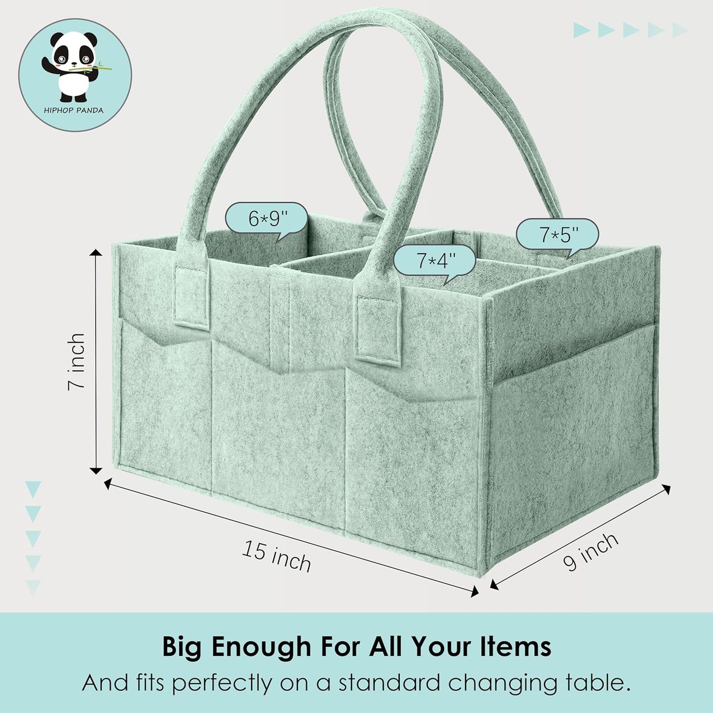 HIPHOP PANDA 2-Pack Diaper Caddy Organizer - Nursery Storage Bin & Car Organizer for Diapers, Wipes, and Baby Essentials - Dual-Color Solid Set (Grey/Green), Regular Size