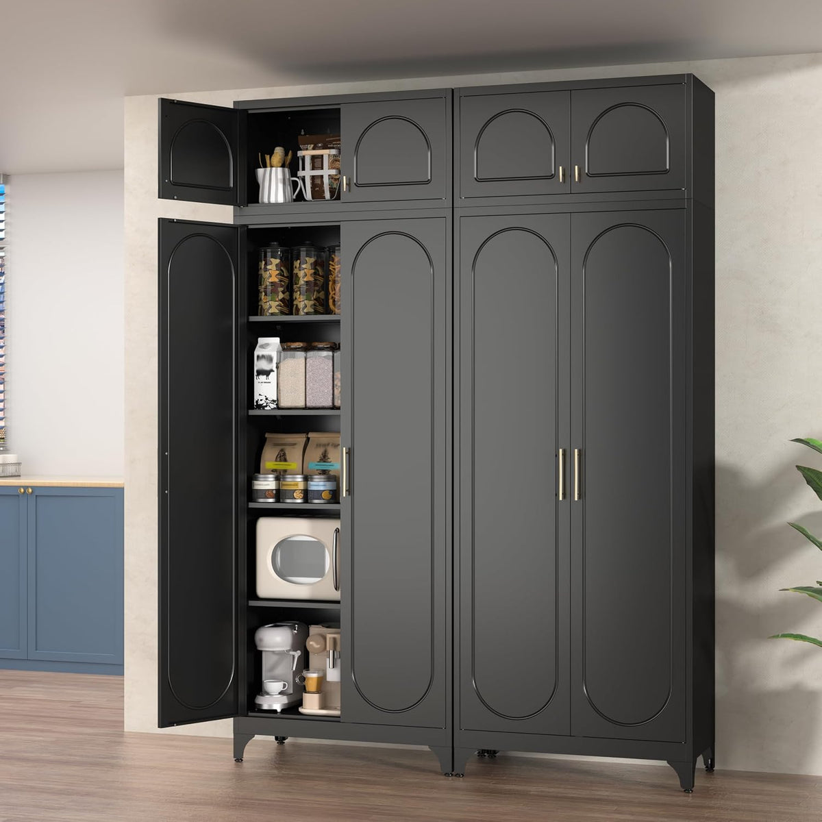 Polup Wall Cabinet with Doors, Small Hanging Cabinet for Kitchen Pantry | Metal Overhead Cabinet for Dining Room, Living Room, Bathroom, 16"D x 32"W x 15"H, Black, Assembly Required