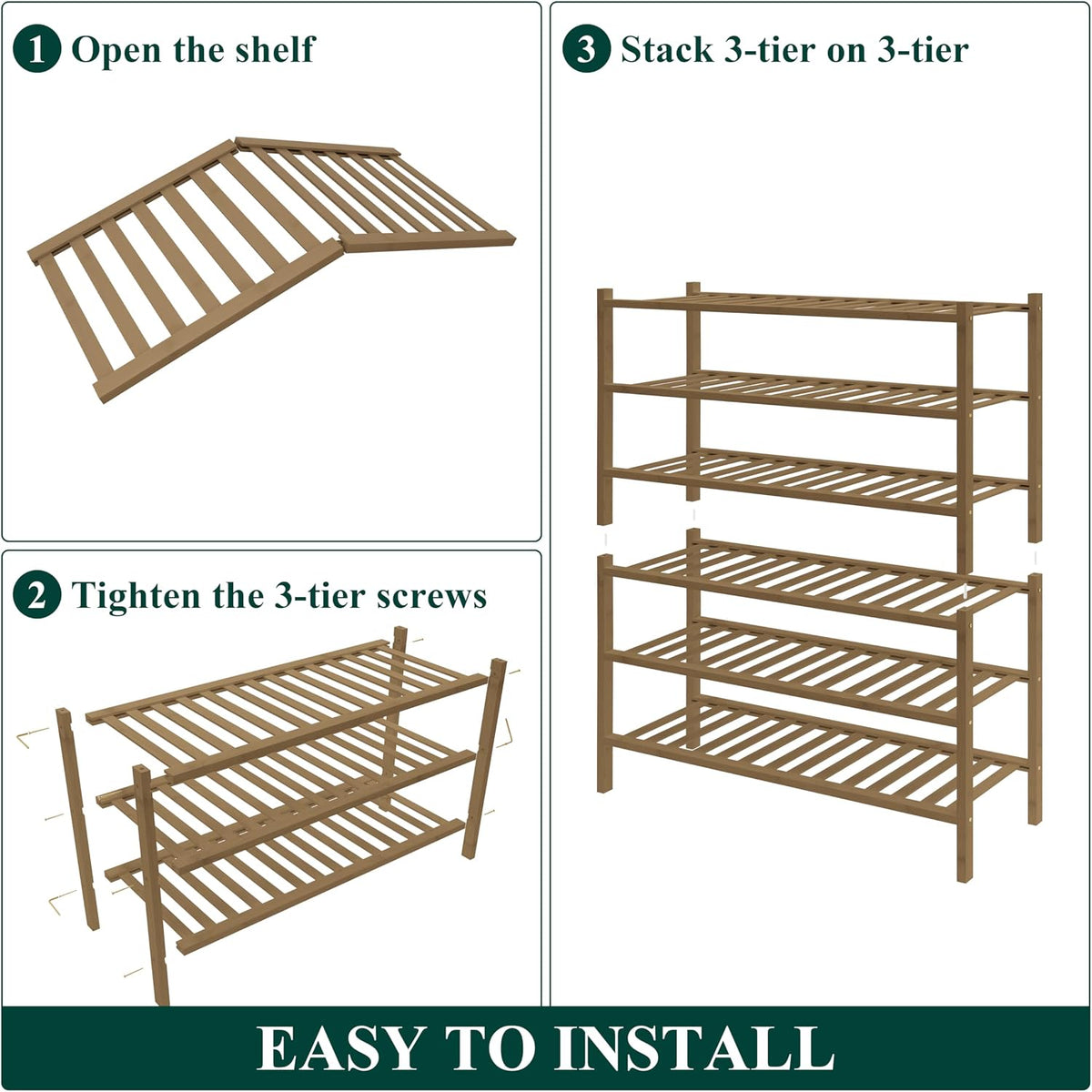 Smiry Bamboo Shoe Rack for Closet, 6 Tier - 26.77" Wide, Walnut