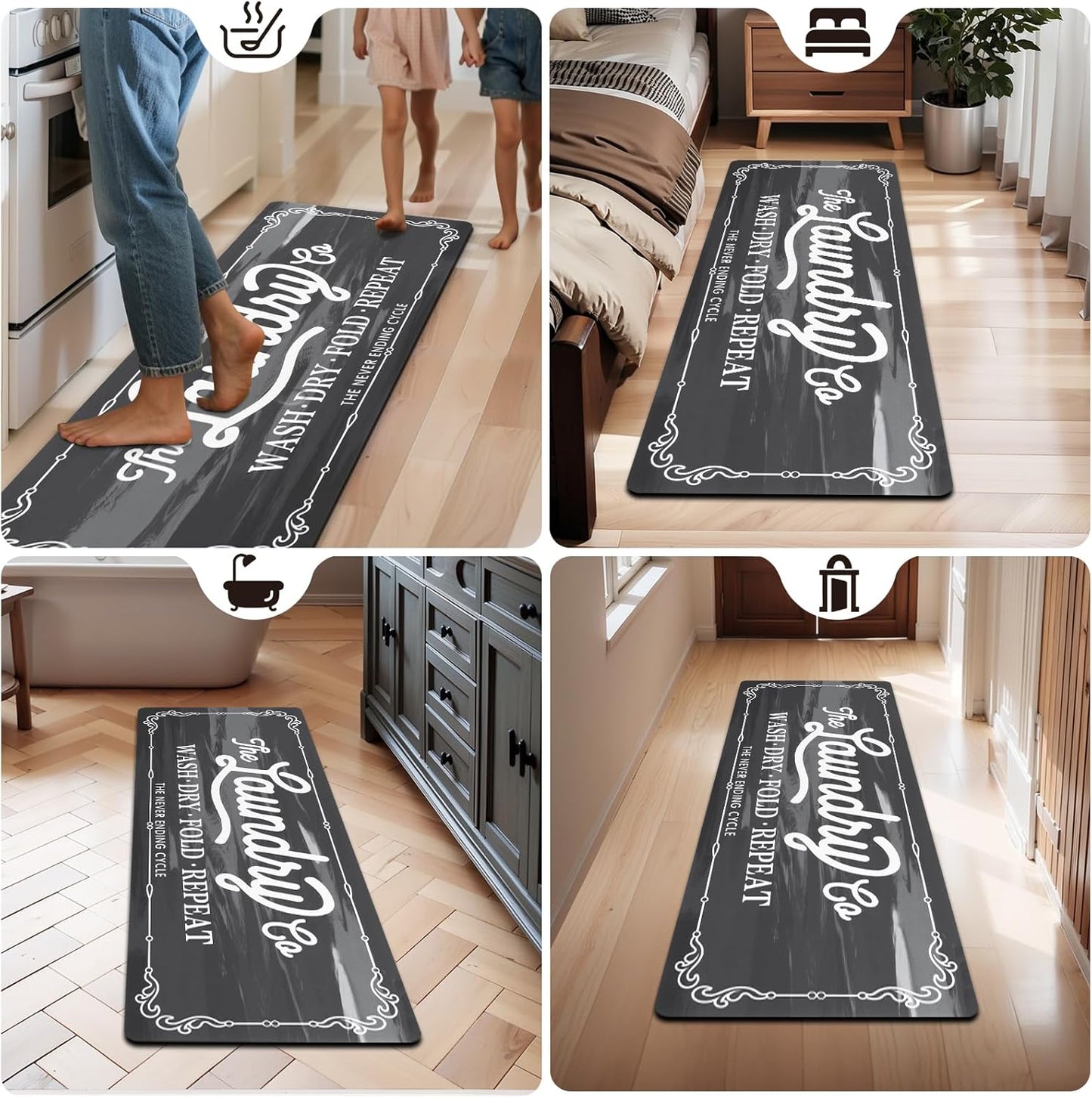 Pauwer Laundry Room Rug Runner 24"x60" Waterproof Rubber Laundry Mat Non Slip Kitchen Mats for Floor Washable Floor Mat Runner Rug for Farmhouse Mudroom Washroom Bathroom Decor
