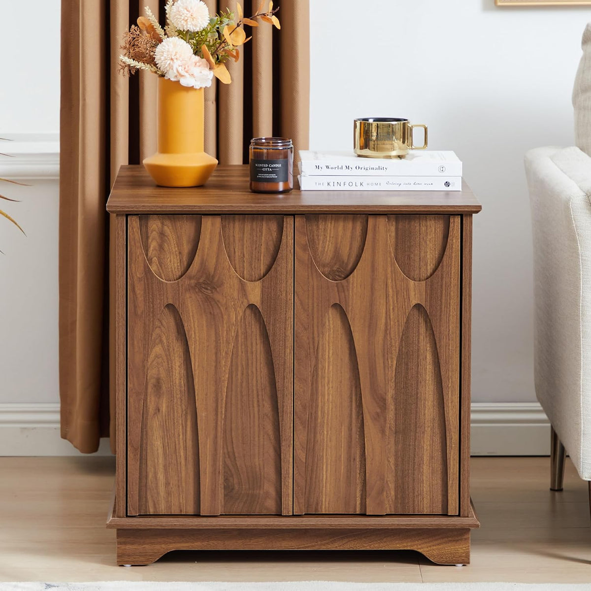 Bifins 24inch Large Square End Table with Storage, Walnut