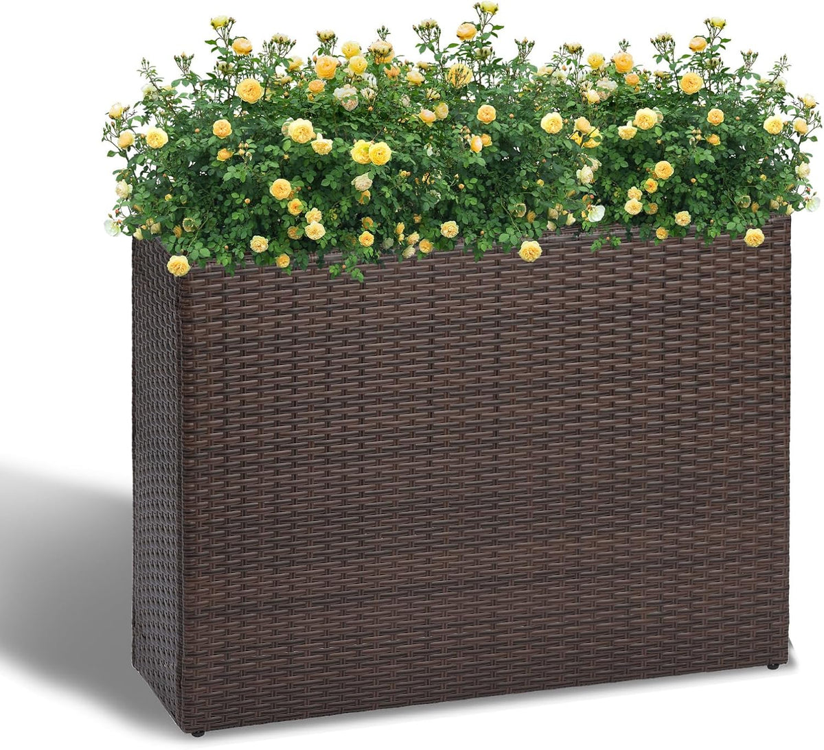 LEWIS&WAYNE Large Rectangular Block Planter Box Handmade Wicker Tall Planters for Outdoor Plants with Removable Liners Modern Planter for Indoor Outdoor Patio Deck - Black, 38''x11''x30''