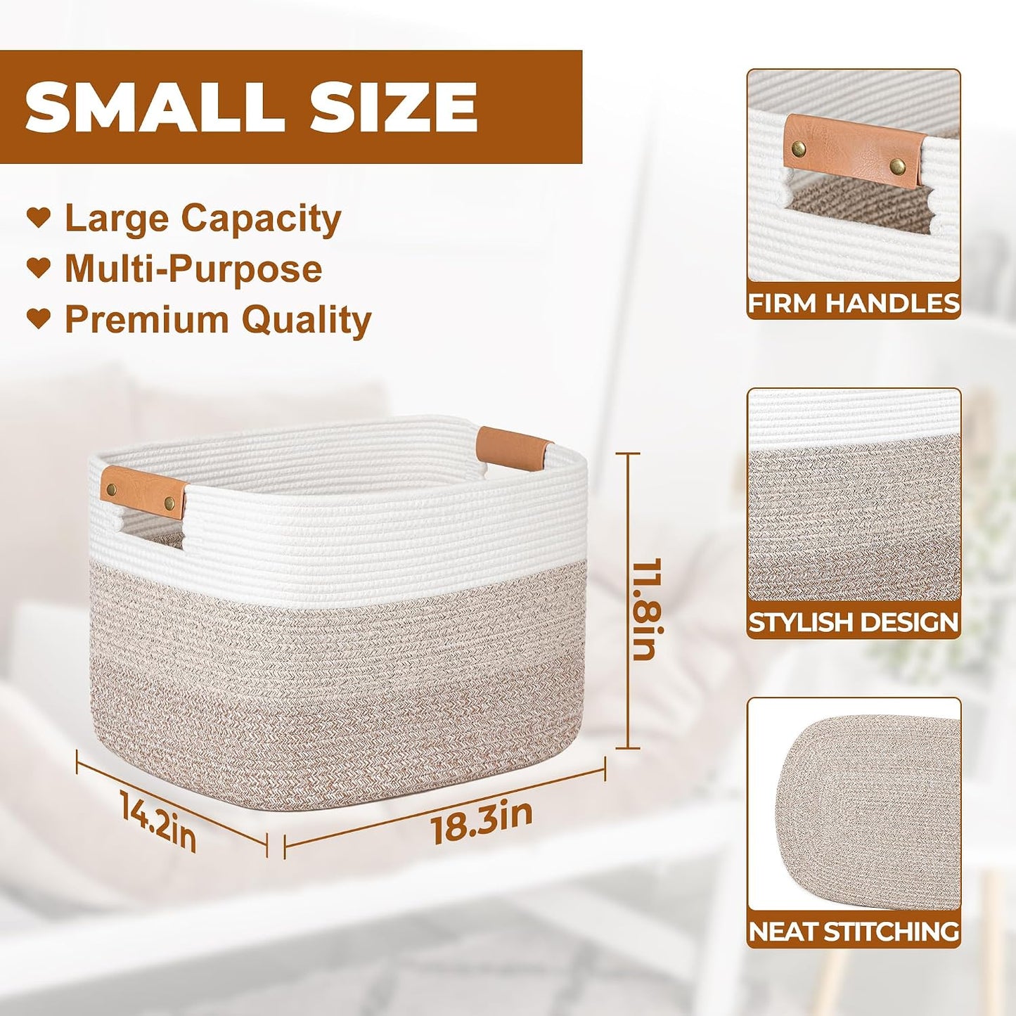 danpinera Rectangle Blanket Storage Basket, Large Blanket Basket Living Room, Nursery Nin for Toys, 50 L Large Woven Storage for Toy Organizing & Laundry, 18.11’’*14.17’’*11.81’’, Gradient Brown
