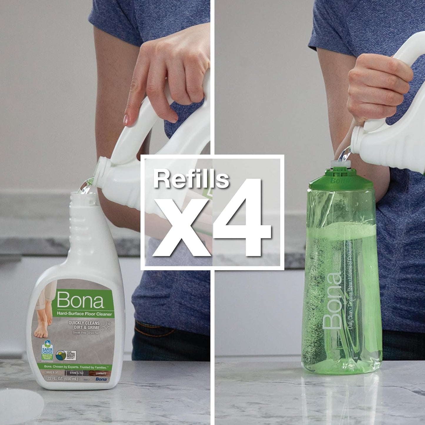 Bona Multi-Surface Floor Cleaner Refill - 128 fl oz - Unscented - Refill for Bona Spray Mops and Spray Bottles - Residue-Free Floor Cleaning Solution for Stone, Tile, Laminate, and Vinyl Floors