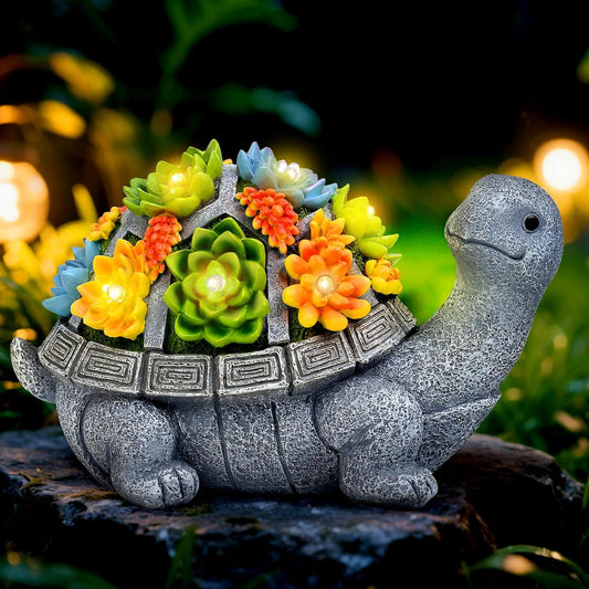 10.3 Inch Solar Turtle Statue Garden Decor for Outside with Succulents and 7 LED Lights – Cute Lawn Ornaments for Patio, Porch, Balcony & Yard – Unique Birthday Gifts for Women Mom Grandma Wife