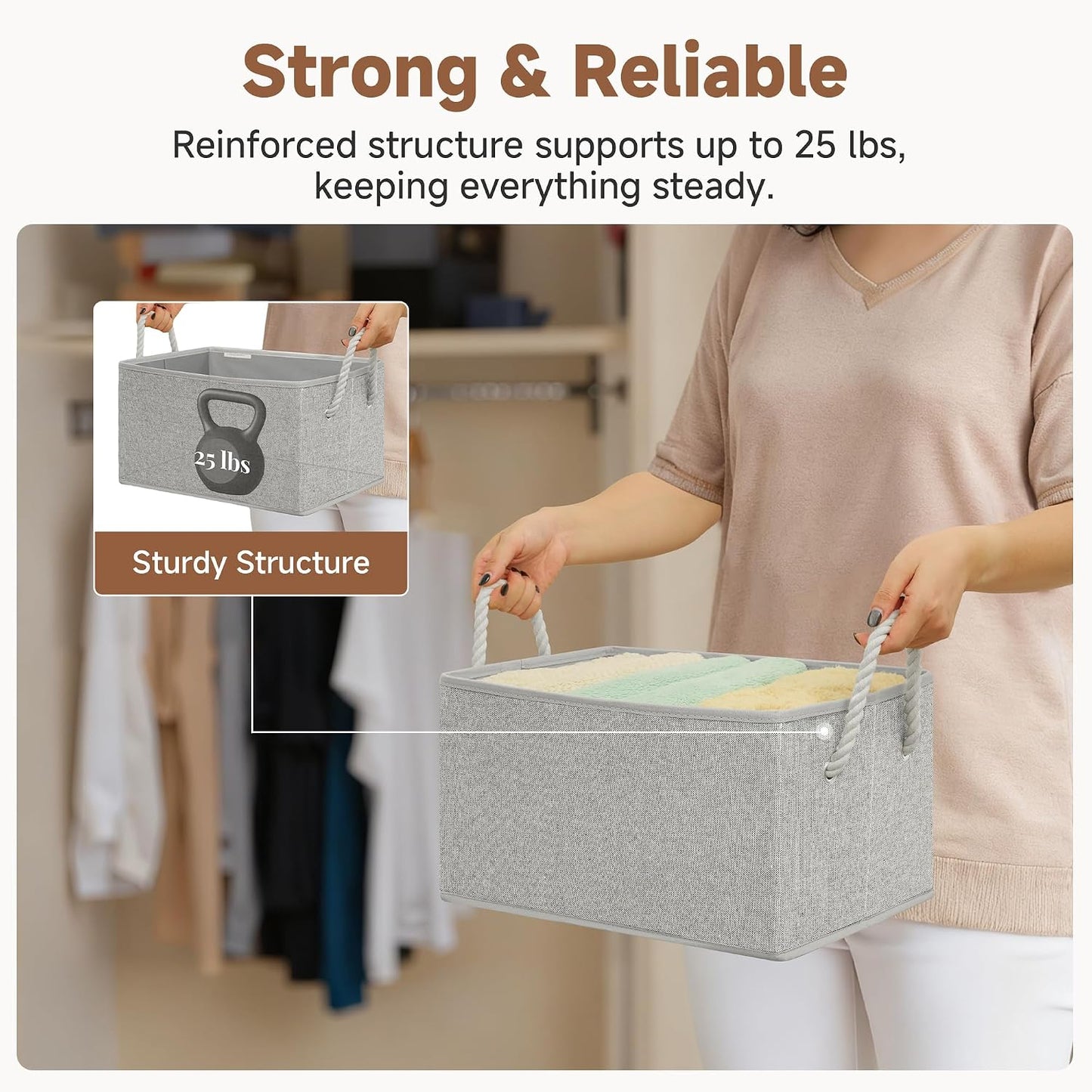 StorageWorks Storage Baskets for Shelves, Closet Organizers and Storage Bins, Fabric Organizer Bins for Clothes, Closet Shelf Organizer, Gray, Large, 3-Pack | Close Storage Baskets for Shelves, Fabric Organizer Bins for Clothes, Closet Shelf Organizer