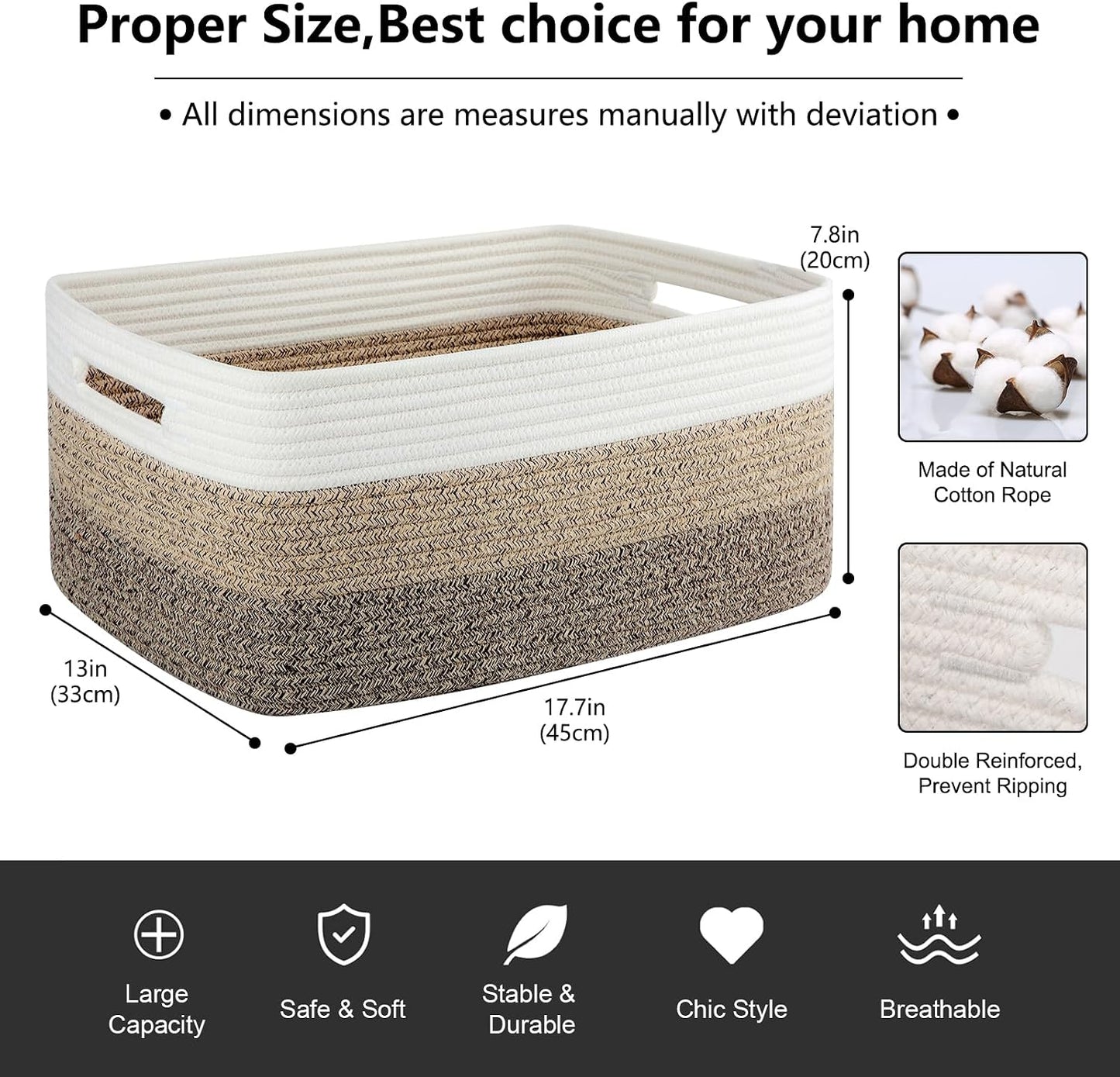 OIASKET Large Storage Basket for Organizing, Woven Rope Basket for Shelves, Closet Organizer Bins for Clothes, Blanket, Toys, Baby Nursery Storage, 17.7" x 13" x 7.87", 2 Packs Yellow
