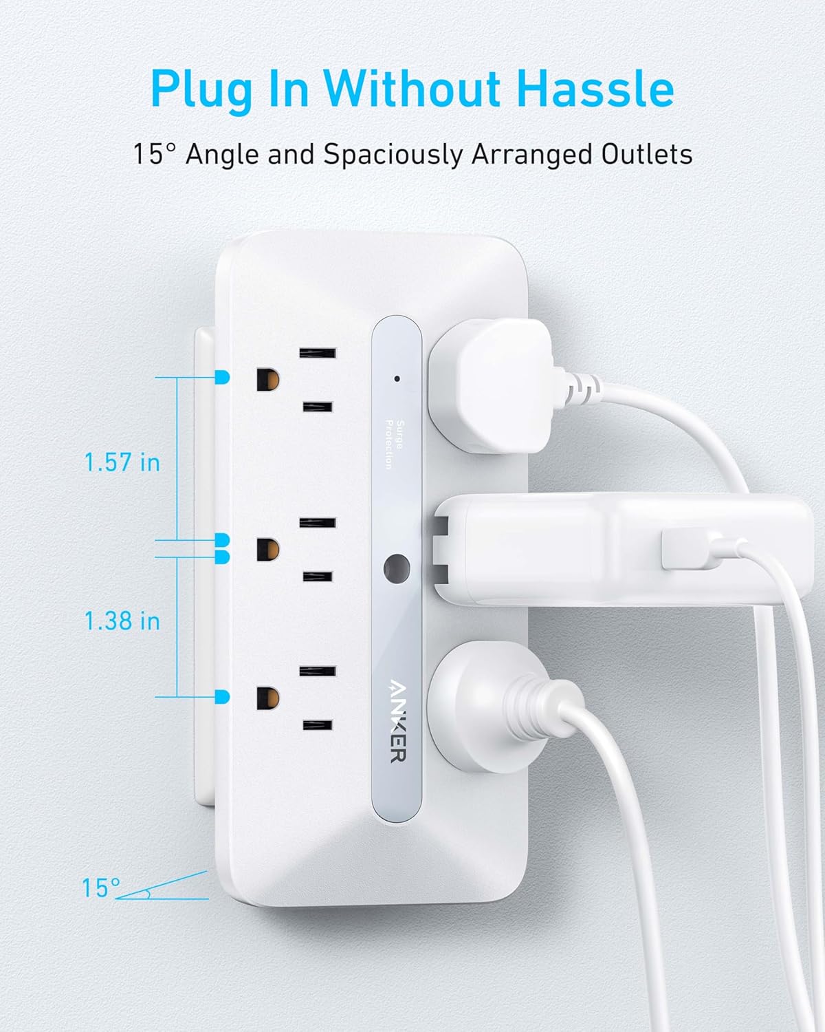 Anker Outlet Extender, Power Strip with 300J Surge Protector, 10-in-1 with 6 AC, 2 USB A, 2 USB C Ports, Wide-Spaces Outlets and 20W Fast Charging, Dorm Room Essentials