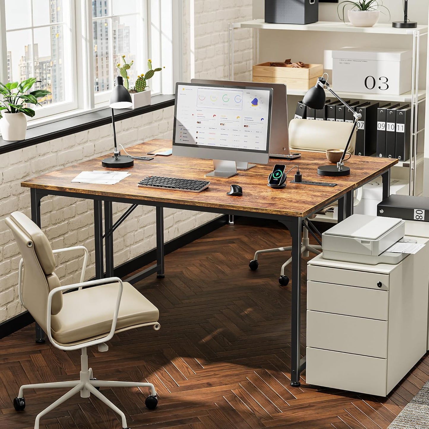 PRAISUN 47 X 20 Inch Office Computer Desk with Power Outlets and USB-C Port, Larger Gaming Desk, for Home Office, Study, Bedroom, Writing Work from Home Table, Metal Frame, Rustic Brown