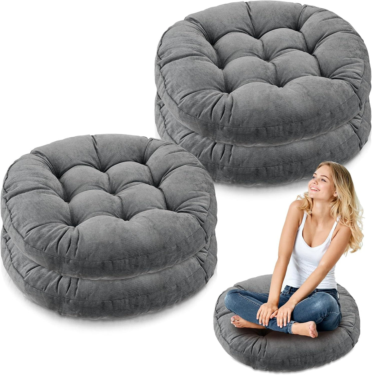 Jerify Dark Grey 4 Pcs Large Floor Pillow Cushion,Round 22 x 22