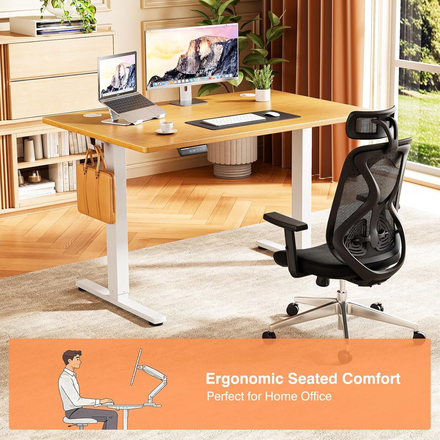 Sweetcrispy Electric Standing Desk Adjustable Height, 40x24 Inch Sit Stand Up Home Office Desks Computer Workstation PC Work Table with 3 Memory Preset Splice Wood Board Metal Frame, Oak