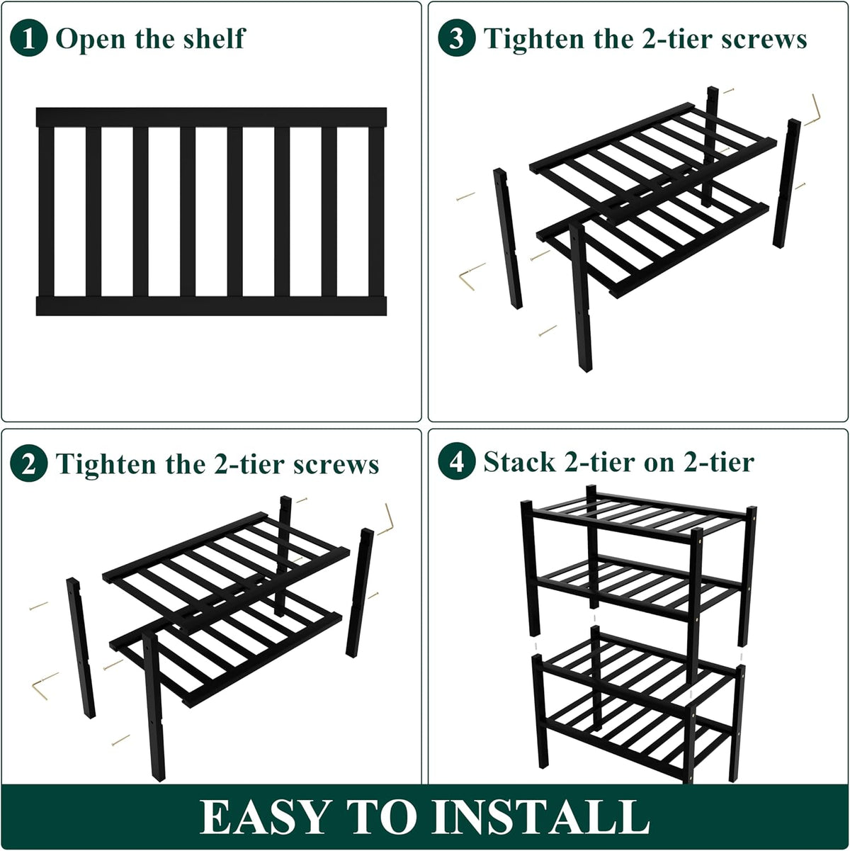 Smiry Bamboo Shoe Rack, 8 Vertical Slats, 4 Tier - 17.3" Wide, Black