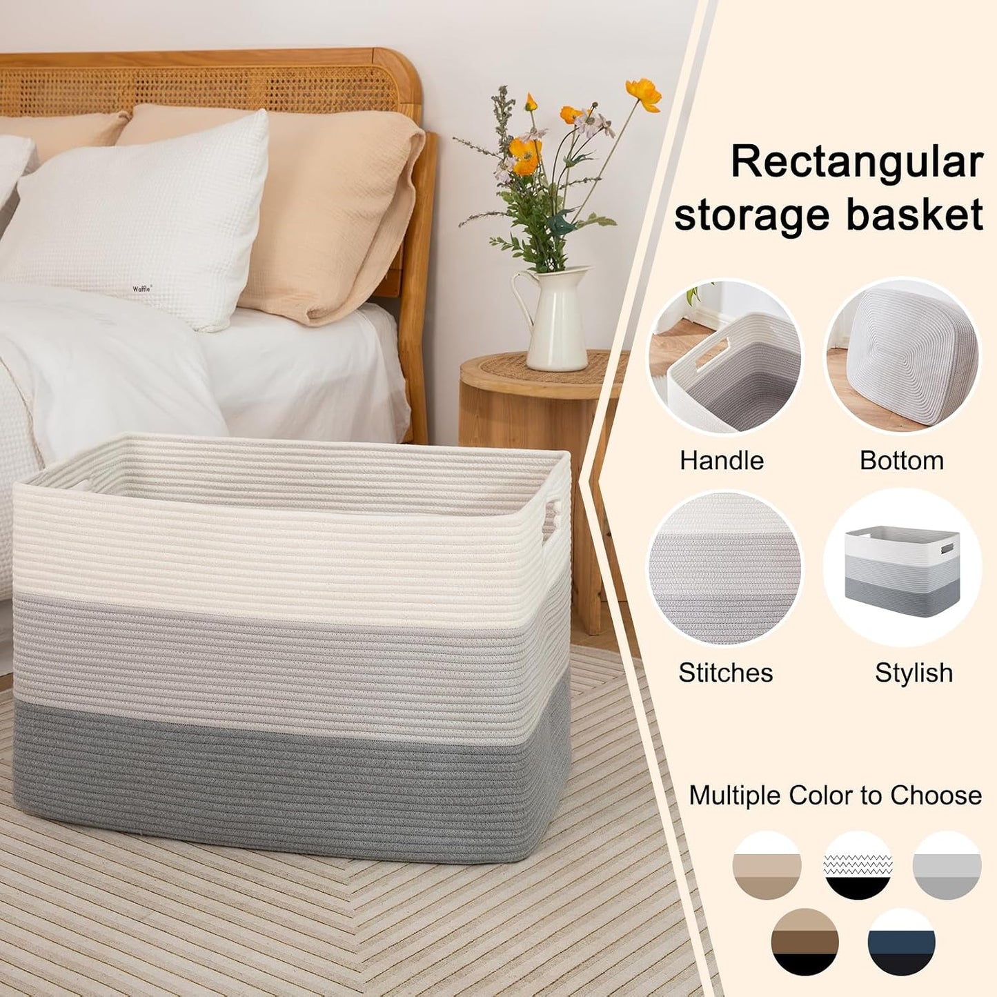 OIAHOMY Blanket Basket Laundry Basket Dog Toy Basket 108L Gradient Grey | Large Storage Basket,Baby Basket,Toy Storage,Woven Rope Basket for Blankets,Blanket Storage for Living Room