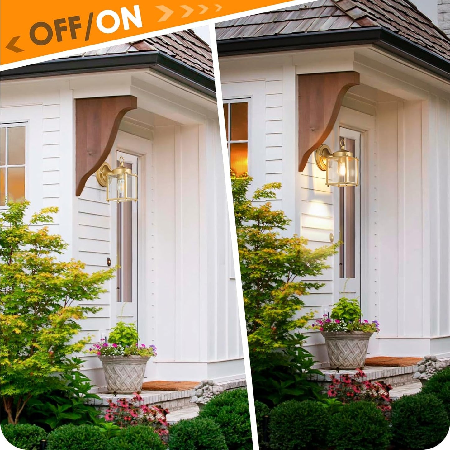 MATAMEYE Outdoor Wall Lantern, Exterior Waterproof Wall Sconce Light Fixtures, Gold Front Door Lighting with Clear Beveled Glass Shade, 2 Pack