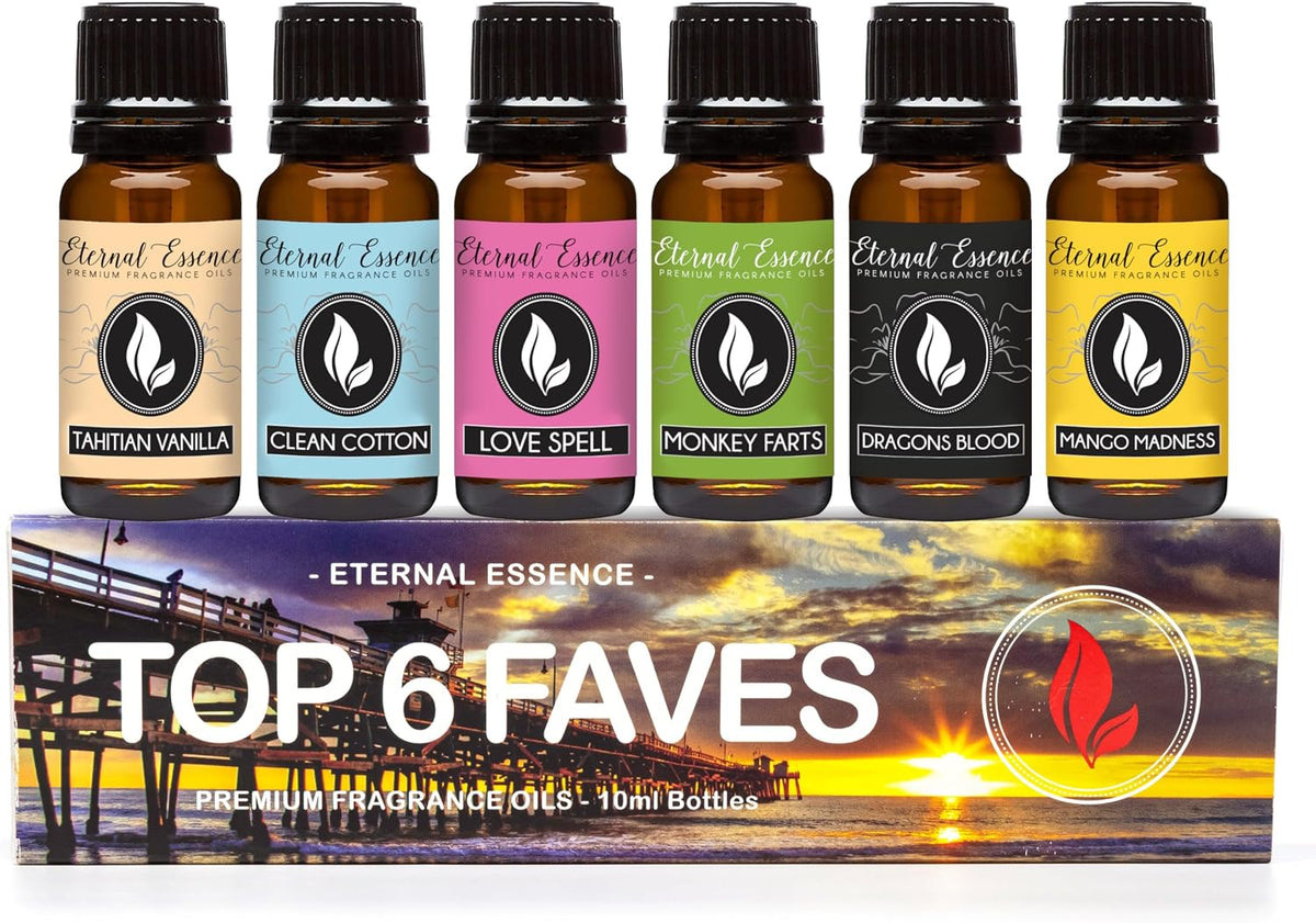 Eternal Essence Oils Love Set of 6 Premium Fragrance Oils - Rose, PS I Love You, Amber Romance, Secret Crush, Forever Yours and Sugar Kiss - for Diffusers, Candle & Soap Making, & Aromatherapy - 10ML