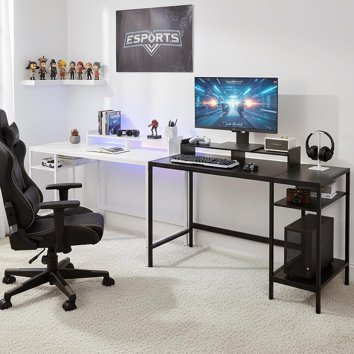 MINOSYS 47-inch Computer Desk with Storage Shelf - Ideal Gaming Desk for Bedrooms, Small Spaces, and Home Offices Modern Writing Desk for PCs,White Table.