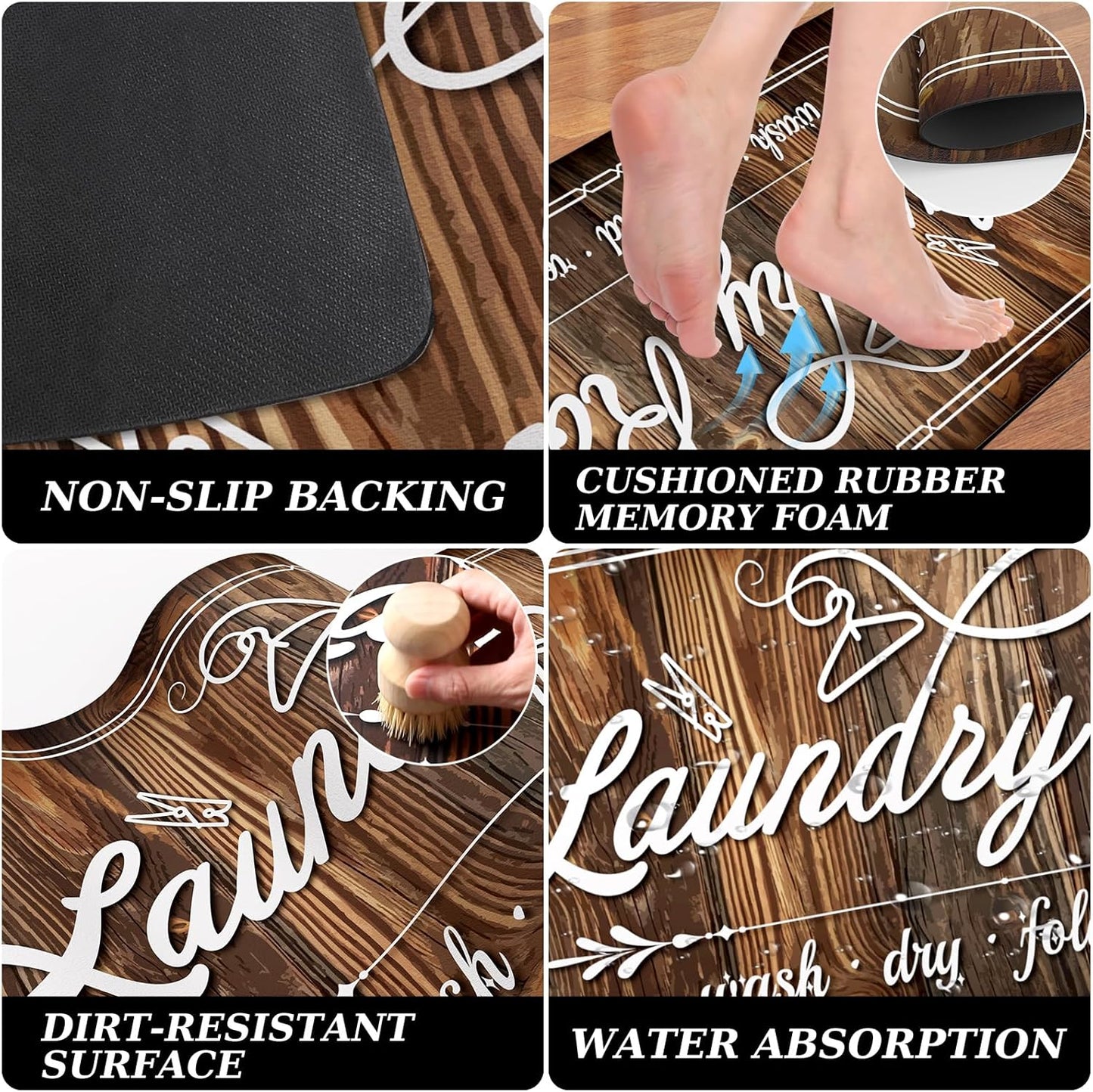 Non-Slip Laundry Room Rug Runner 17.3"x47.2" Washable Floor Carpet Brown- Bathroom Hallway Mudroom Kitchen Mat for Farmhouse Entryway Decor Accessories