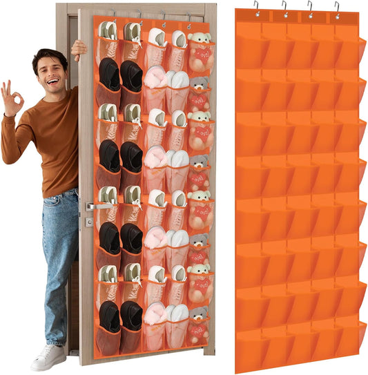 Windyun 1 Pcs 40 Pocket Over the Door Shoe Organizer Hang,Orange