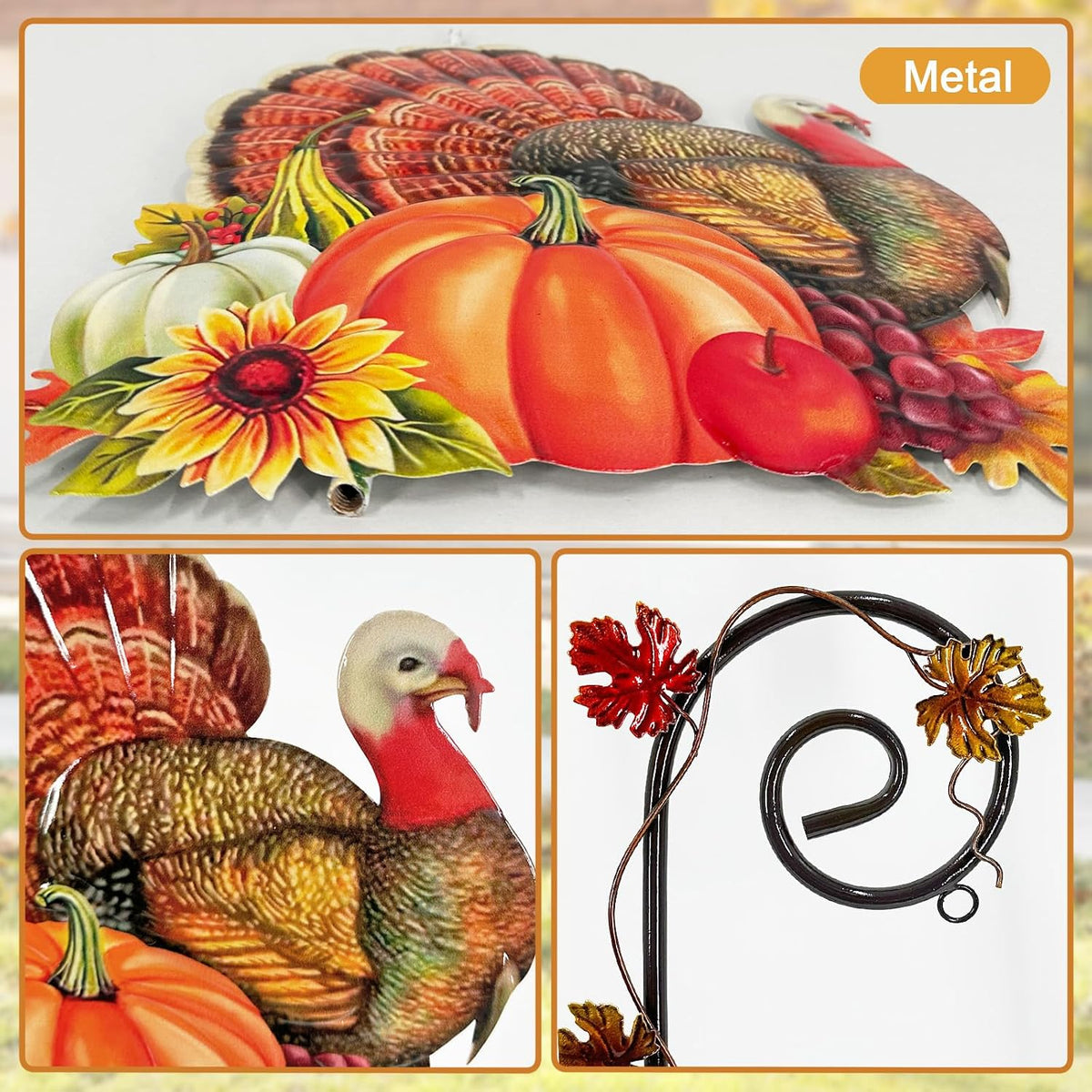 Thanksgiving Turkey Decorations Outdoor,Solar Fall Decorations Garden Stake