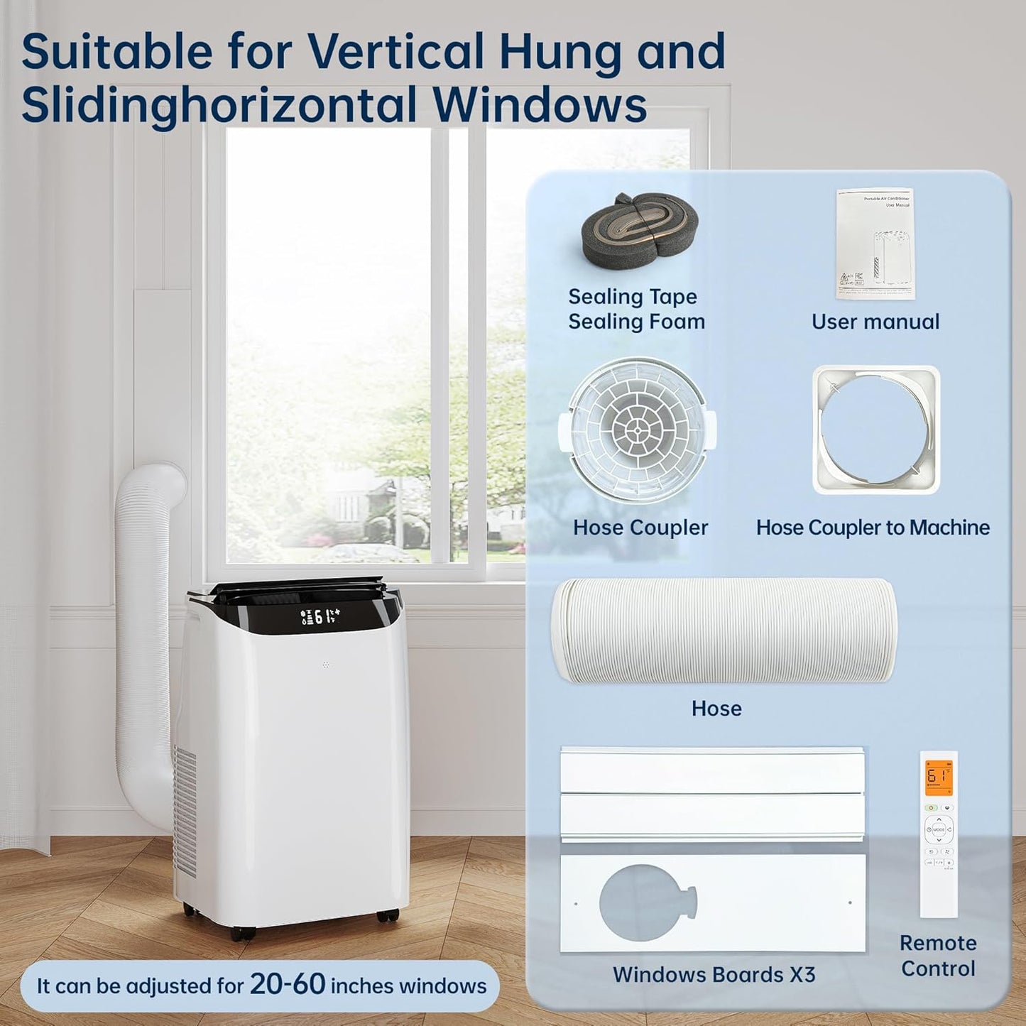 12000 BTU Portable Air Conditioners with Remote Control, 3-in-1 Free Standing Cooling AC Unit with Fan & Dehumidifier, Cools Room up to 500 sq.ft, Smart/Sleep Mode,3 Speed,24H Timer,Window Kit