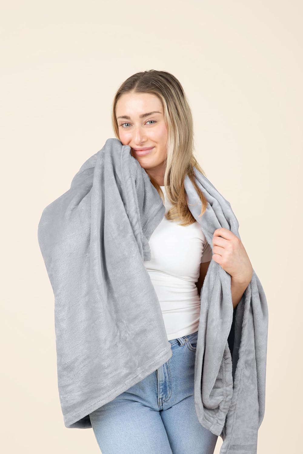 EverSnug Travel Blanket and Pillow - Ultra-Soft, Compact & Lightweight, 65x40 Inches, with Carry Case, Luggage Sleeve & Backpack Clip for Airplane Comfort (Light Grey)