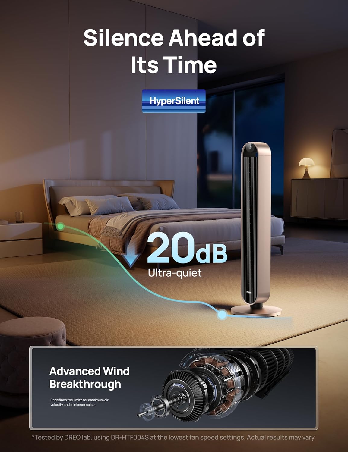 DREO Smart Tower Fan Voice Control, 120° Oscillating Fan Works with Alexa/Google/App/Remote, 42 Inch, 20dB Quiet DC Bladeless Fan for Bedroom,12 Speeds, Floor Fan for Home, Office
