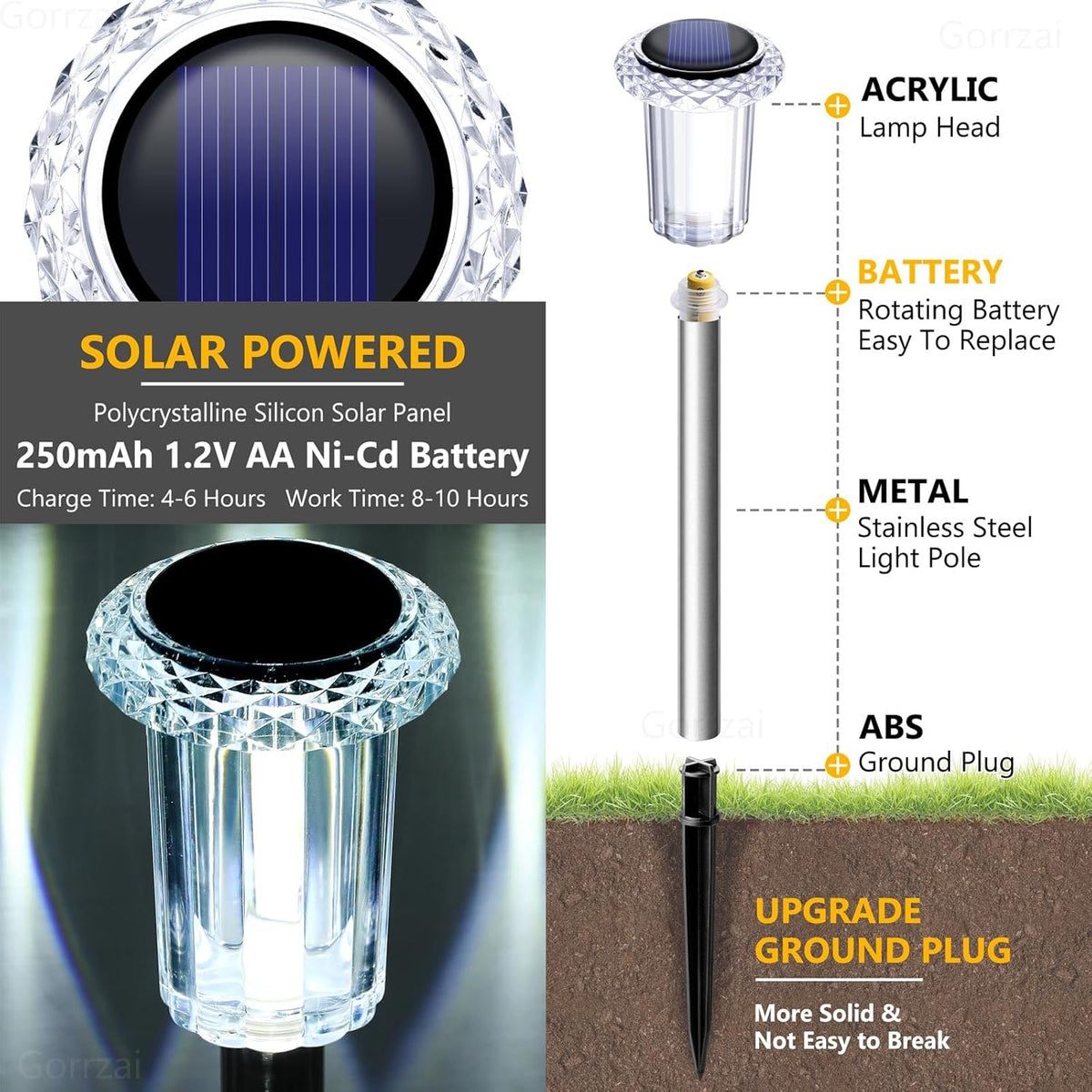 Solar Pathway Lights 10 Pack Solar Lights Outdoor Waterproof 6000K Cold White Yard Lighting, LED Stainless Steel Stake for Garden Outside Landscape Lawn Driveway Walkway Path