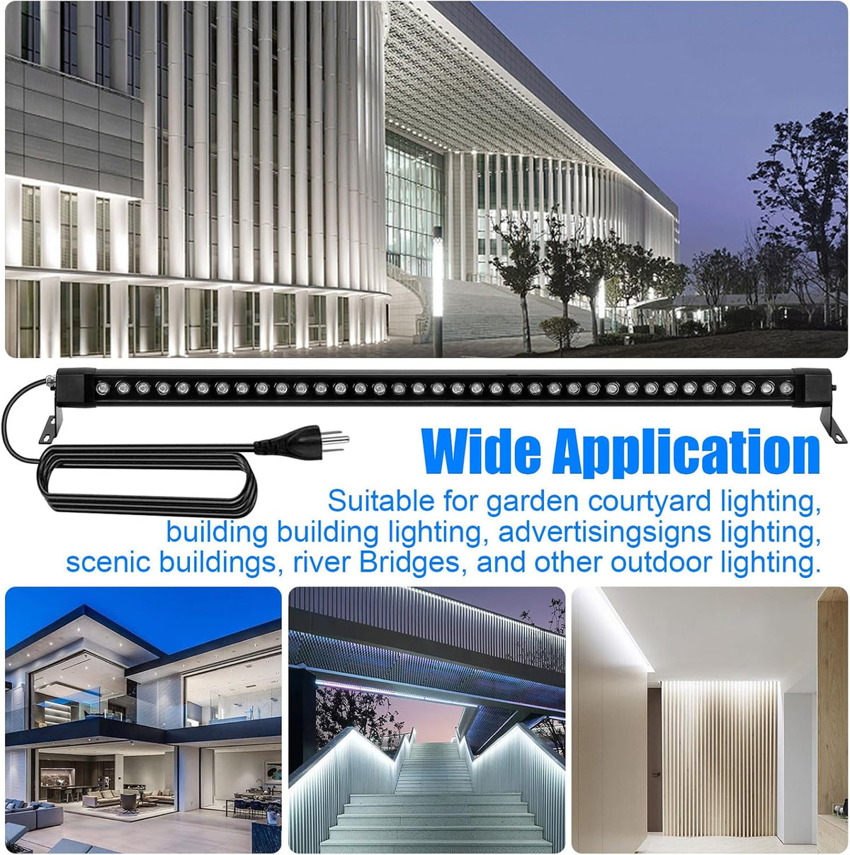 2 Pack Outdoor Wall Washer Lights ,72W 5000K Daylight White Wall Washer Lighting,IP67 Waterproof 4ft 120V Linear Led Wall Light Bar for Outdoor Indoor Building Sign, Hurches,Garden,Courtyards Lighting