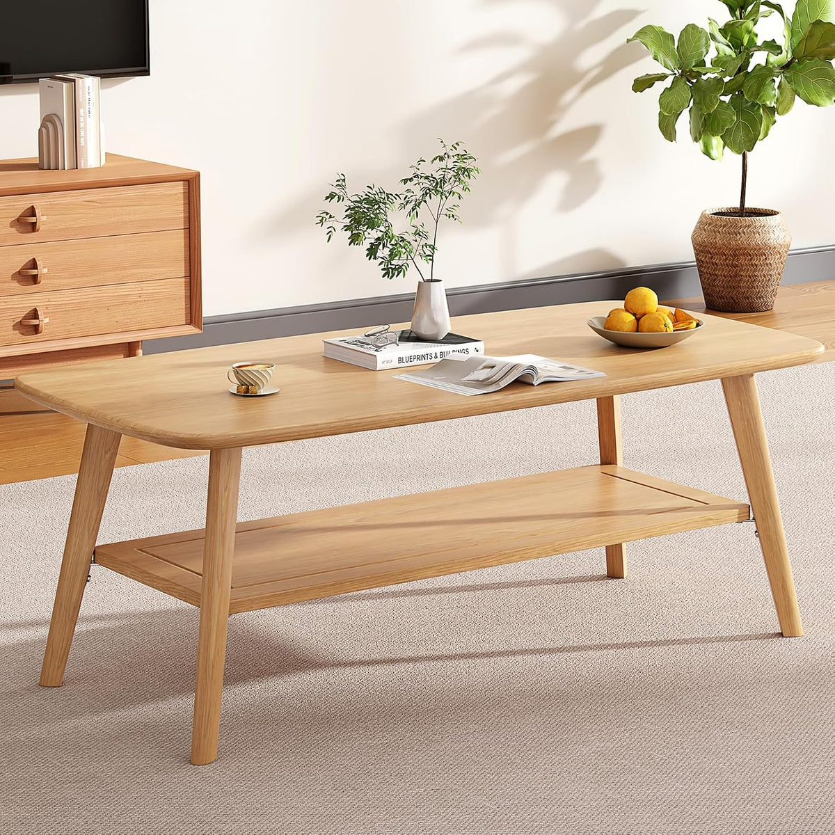 Coffee Table Small Solid Wood Center Table Mid Century Vintage Living Room Coffee Table, Original 39.37 Inch