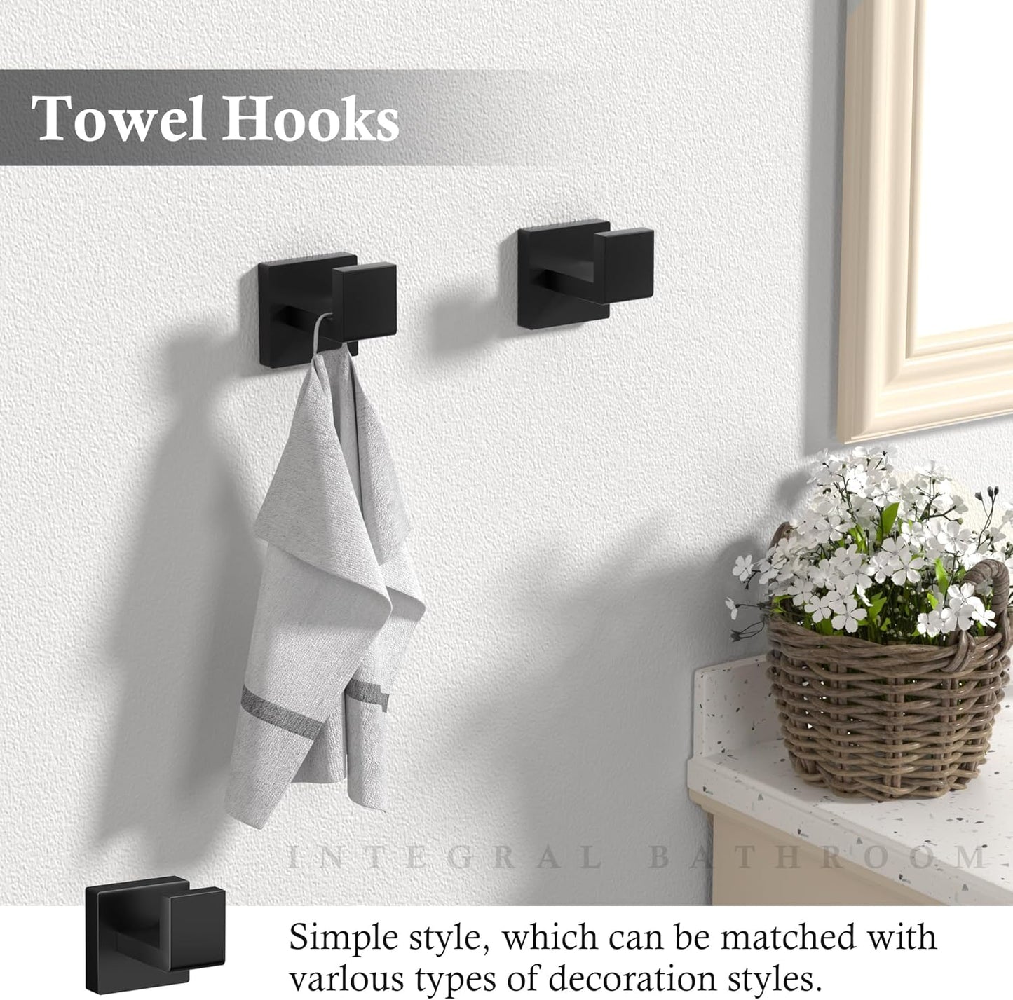 10-Pieces Matte Black Bathroom Accessories Set, 23.6 Inch Bath Towel Bar Set, SUS 304 Stainless Steel Bathroom Hardware Set, Towel Racks for Bathroom Wall Mounted.