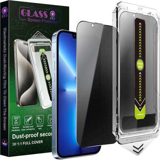 2 Pack Anti-Spy Privacy Screen Protector for iPhone 16e/13/13 Pro/14(6.1-Inch),9H Tempered Glass,Full Coverage,Anti-Fingerprint,Auto Dust Removal,Bubble-Free,Easy Installation