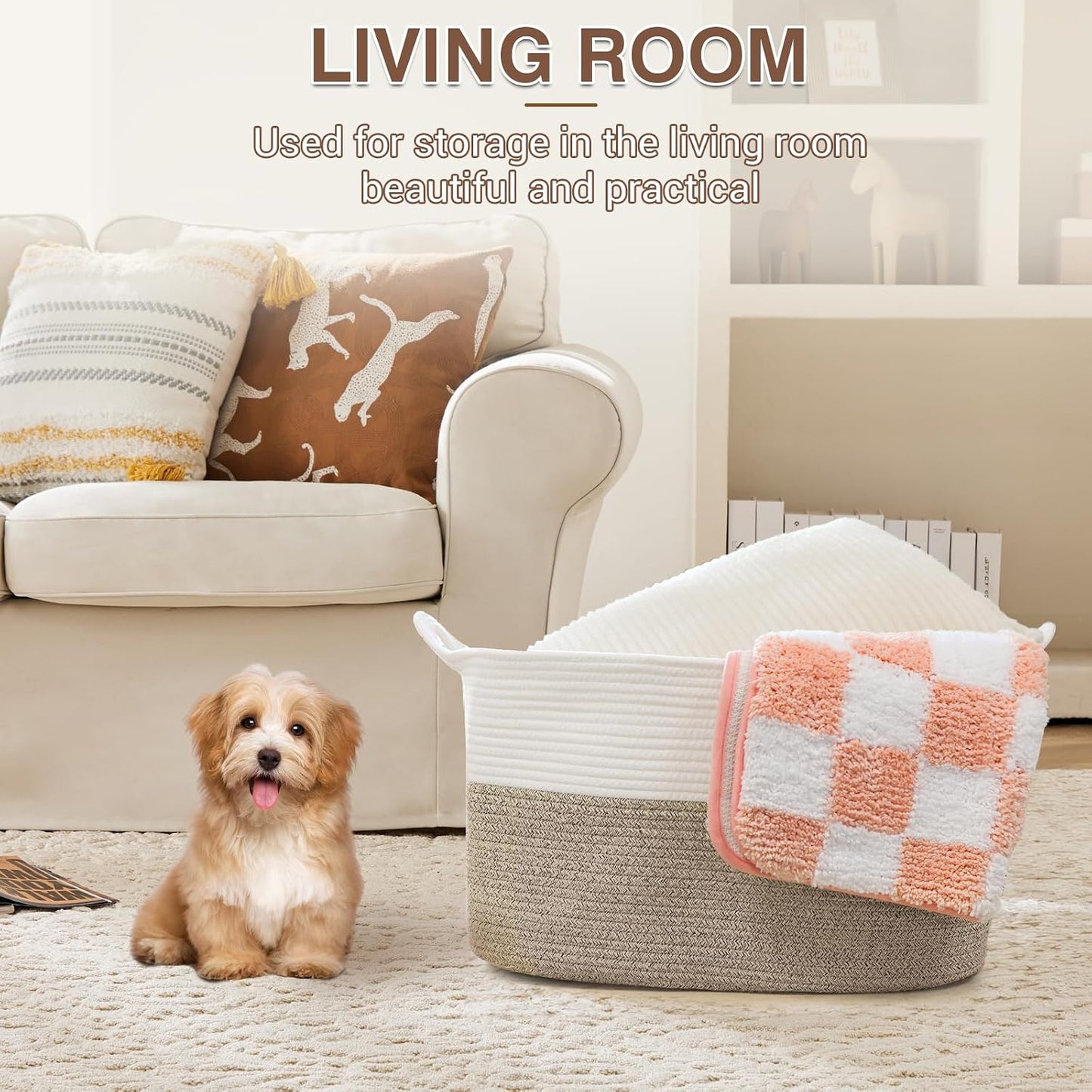 YOUDENOVA Large Blanket Basket, Rectangle Cotton Rope Storage Baske | Nursery Laundry Hamper for Storage Clothes Organizing, 21.6''×14.9''×11.8'' Woven Basket, Dirty Clothes Organizer Bins