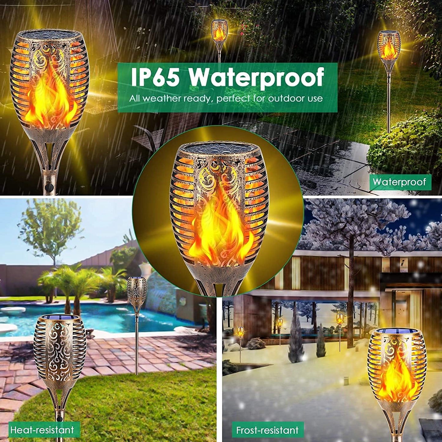 TomCare Solar Lights Outdoor 99 LED Higher & Larger Flickering Flame Solar Torch Lights 43" Decorative Waterproof Solar Powered Pathway Landscape Lighting for Garden Patio Yard, 4Pack (Bronze)
