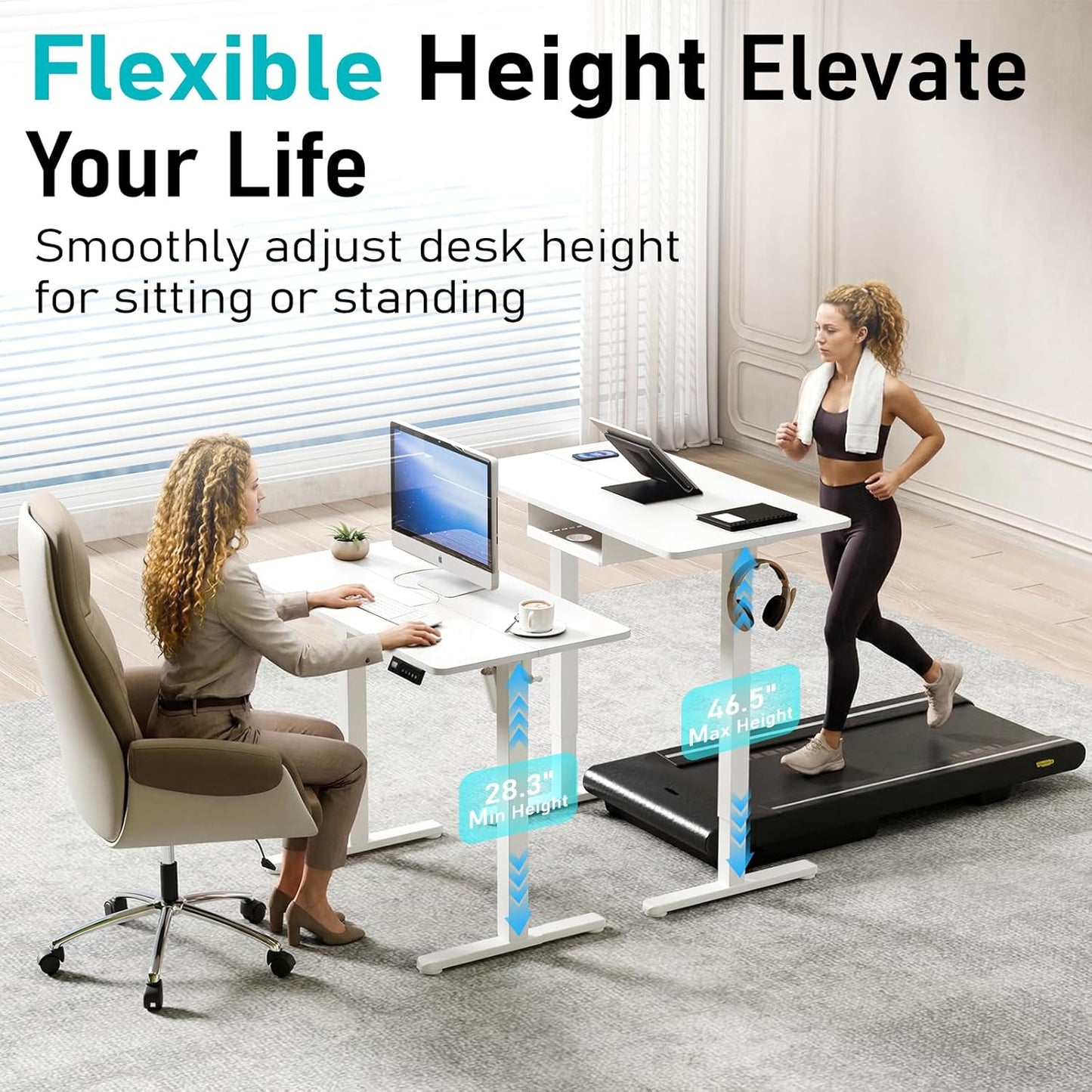 35" Electric Standing Desk Adjustable Height, Small Sit Stand Desk for Home Office & Computer Workstation, Compact Work Desk with Cable Management (White)