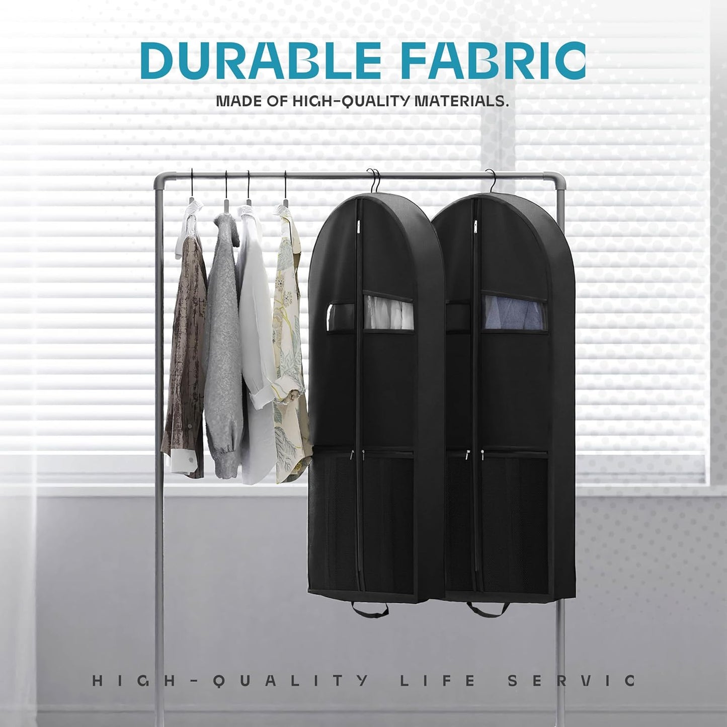 Lazebox 43" Travel Garment Bag with Accessories Zipper Pocket, Heavy Duty Suit Bag for Suits, Tuxedos, Dresses, Coats, Black, 3 packs