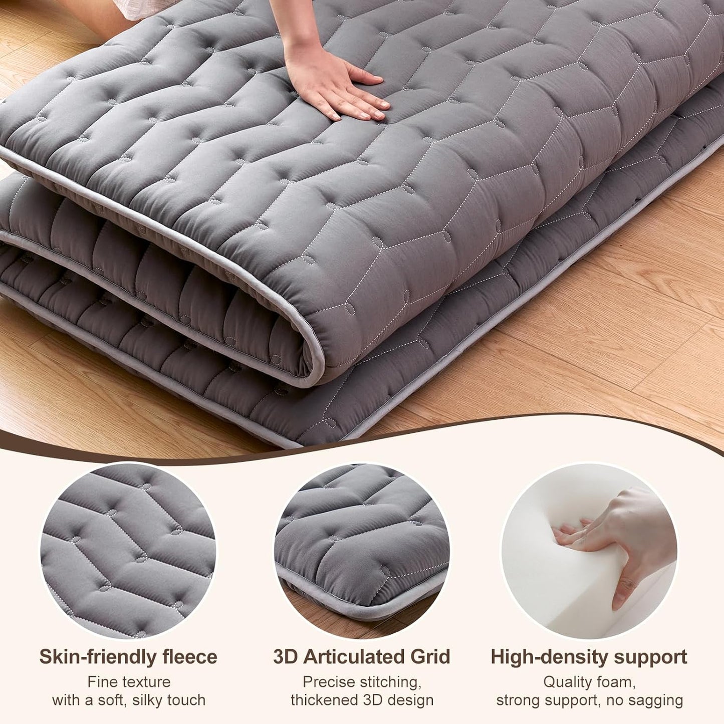 Premium Foam Japanese Futon Floor Mattress Queen Size 60"x 80",100% High Density Foam Comfortable Floor Mattress,3.2" Thicken Foldable Sleeping Pad,Dormitory Tatami Mat,for Adult and Kids (Gray)