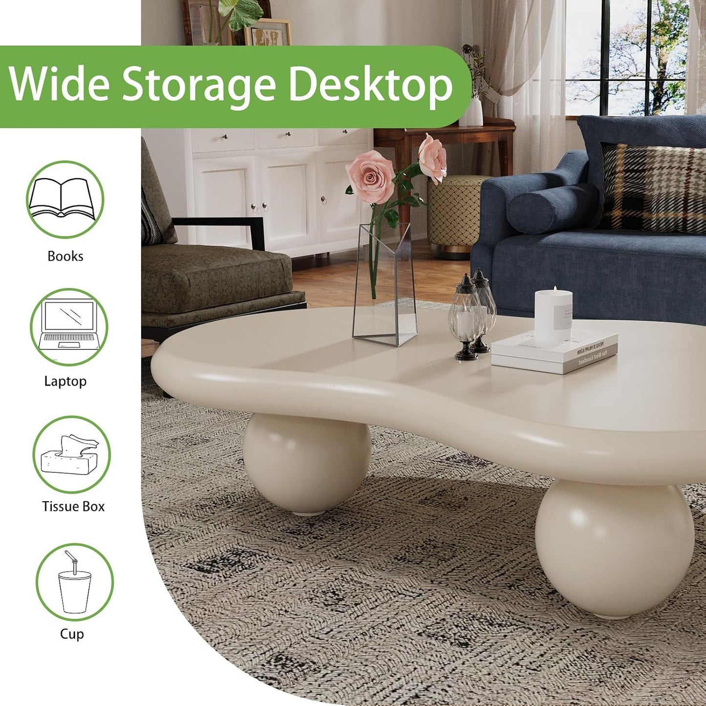 Luxury Cloud Coffee Table (Cloud Brown Cylinder Legs L46.06"W31.1*H15.35) | Irregular Design | Living Room Centerpiece | Holds 330lbs | Stylish & Sturdy