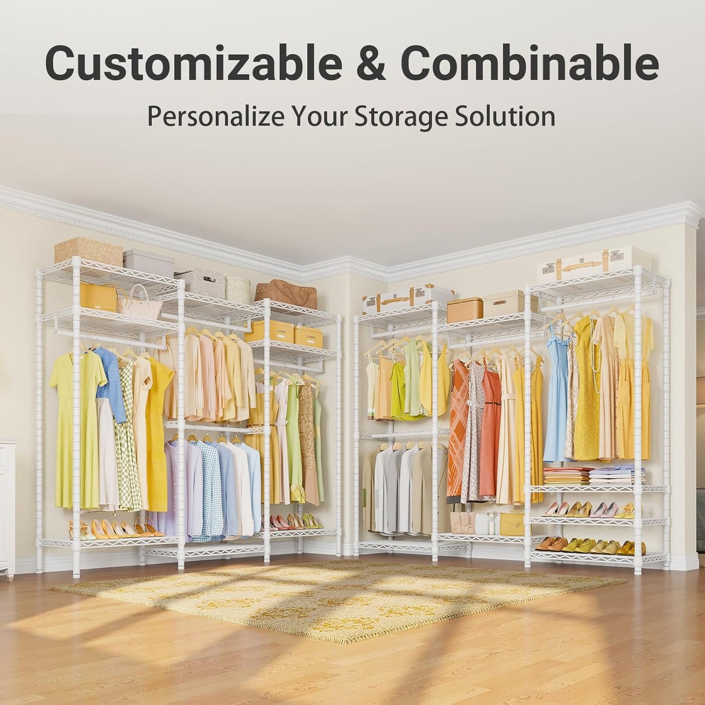 VIPEK V5 Portable Closet Wardrobe Heavy Duty Clothes Rack, Freestanding Clothing Racks with 4 Hang Rods & 8 Shelves, Adjustable Custom Closet Racks, 68.9" L x 15.7" W x 76.4" H, Max Load 890LBS, White