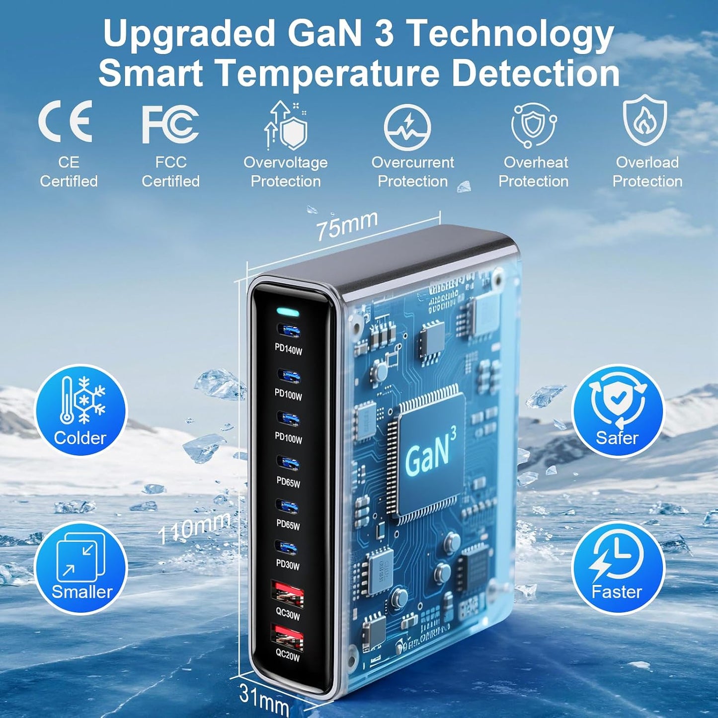 550W USB C Fast Charger Block, PD 3.1 140W USB C Charging Station, GaN Ⅲ Multi-Port PD PPS Fast Charging Station for Multiple Devices,Laptop Wall Charger Compatible with MacBook iPad iPhone 17/16 etc
