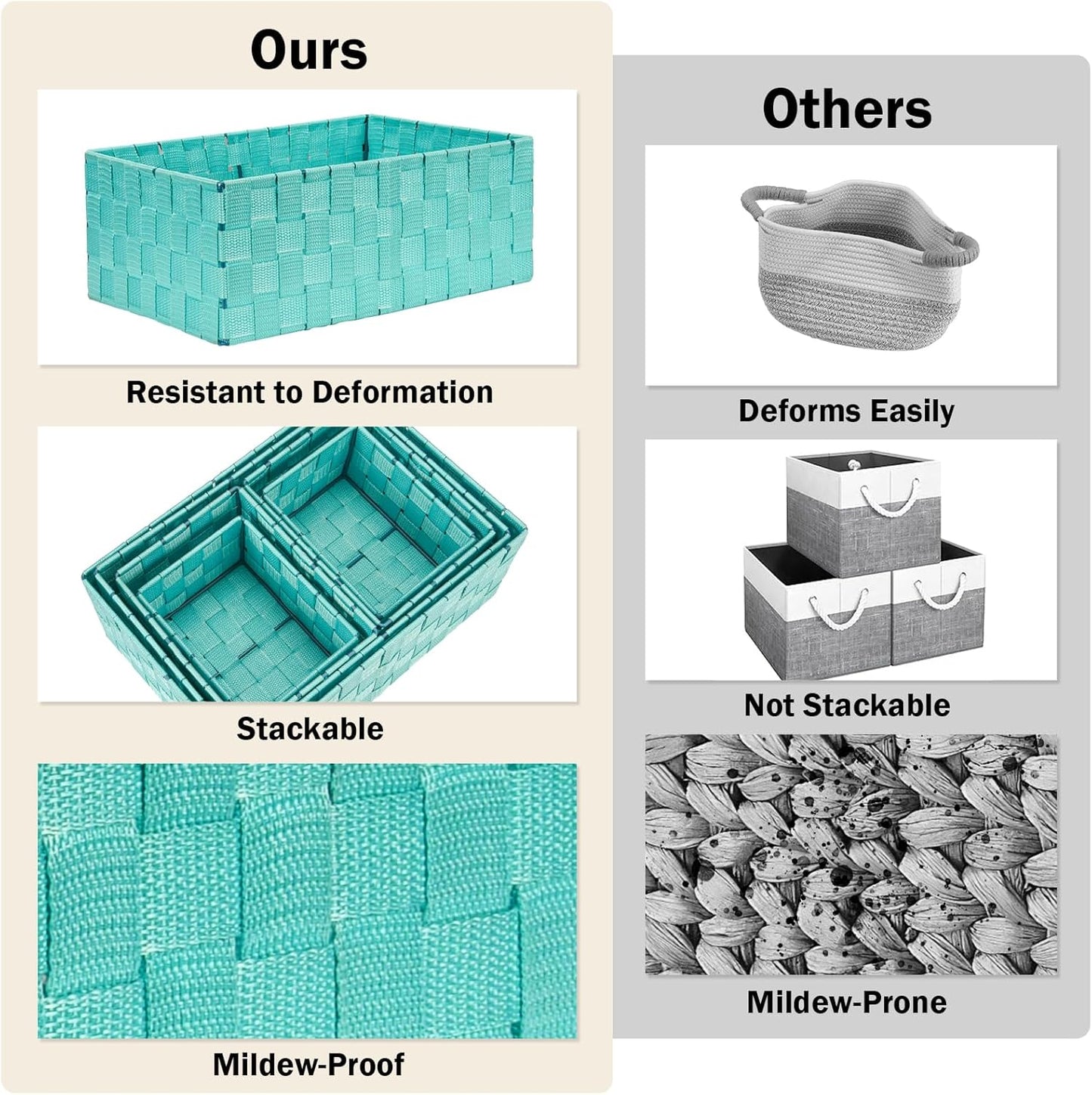 Storage Baskets: 6 Pack Stackable Woven Storage Bins, Aqua