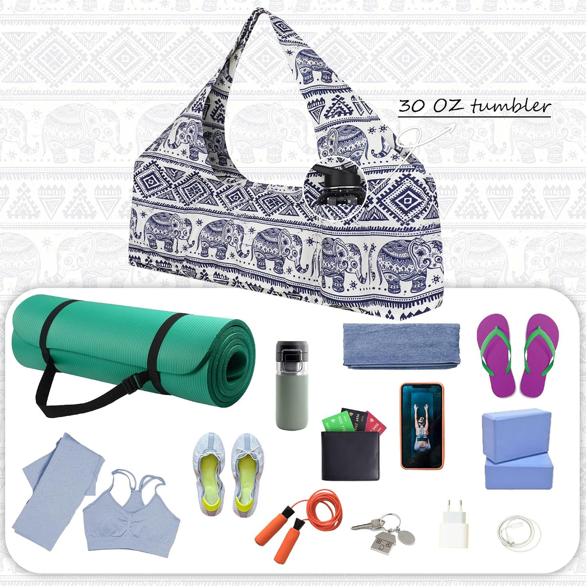 Large Yoga Mat Bag Yoga Bags and Carriers Fits All You Stuff Yoga Tote Bag with Yoga Mat Strap, Elastic Pockets and Zipper Pockets