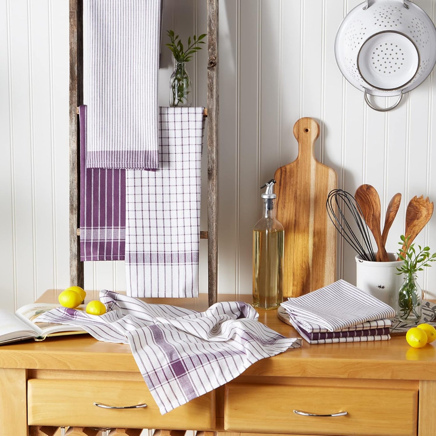 DII Everyday Basic Collection Woven Dishtowel Set, 20x28, Eggplant, 8 Piece