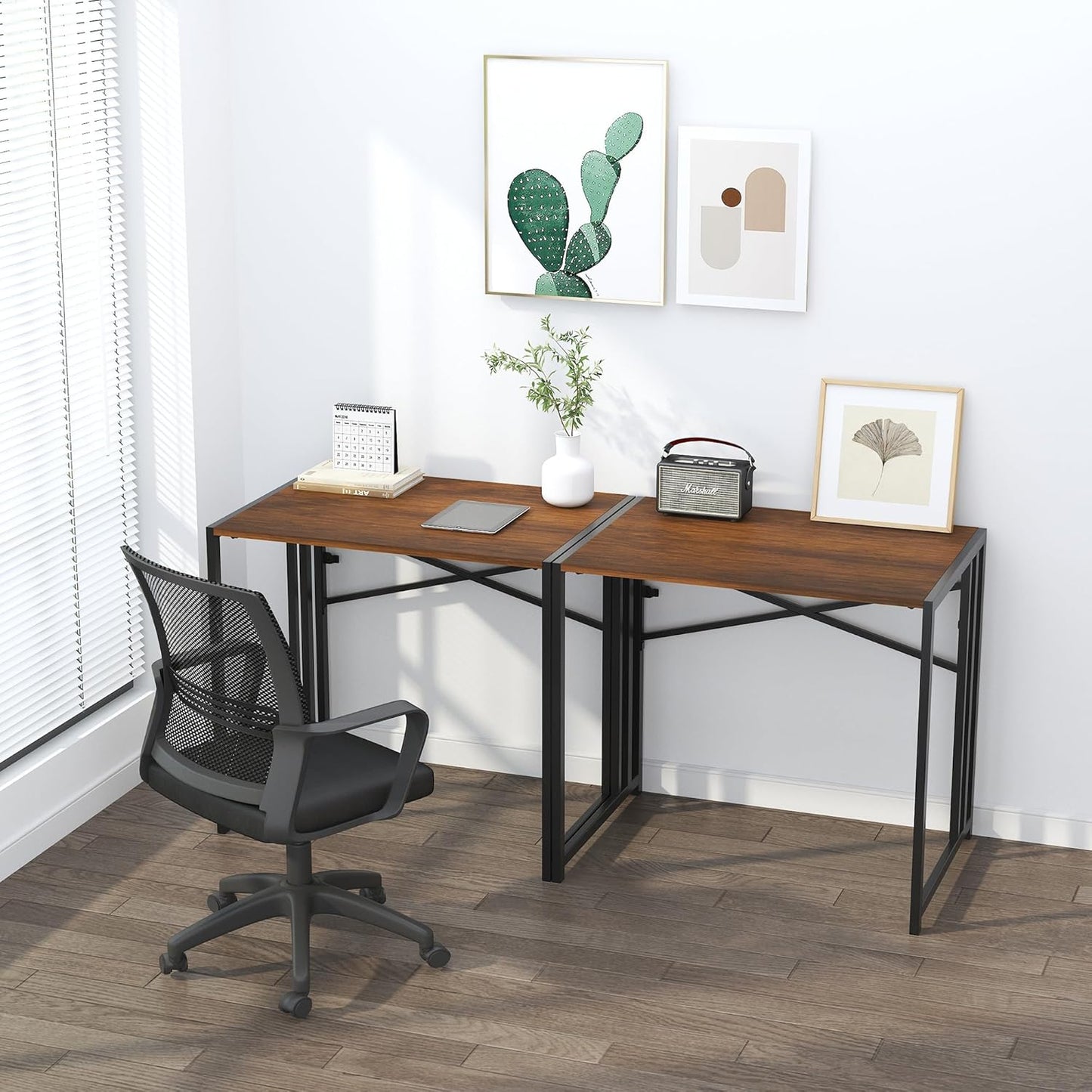 Lutown-Teen 32 inch Folding Small Desk, Writing Gaming Computer Camping Desk for Small Spaces, No Assembly Required Home Office Desk, Mahogany