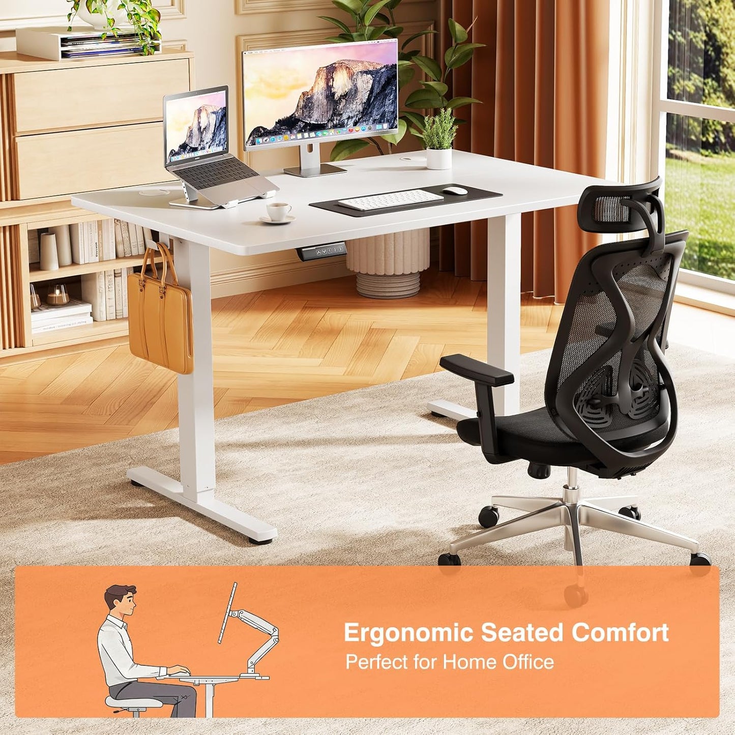 Sweetcrispy Electric Standing Desk Adjustable Height, 40x24 Inch Sit Stand Up Home Office Desks Computer Workstation PC Work Table with 3 Memory Preset Splice Wood Board Metal Frame, White