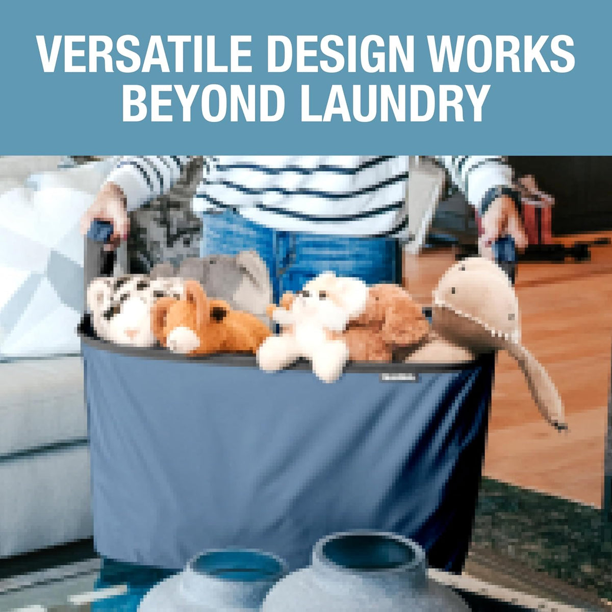 Collapsible Laundry Basket - Denim/Shadow Gray(2PK) | Clear Floor Space Between Laundry Days | Each Basket Holds 55 lb, Stays Upright While Loading, and Folds to 1.25 Inches
